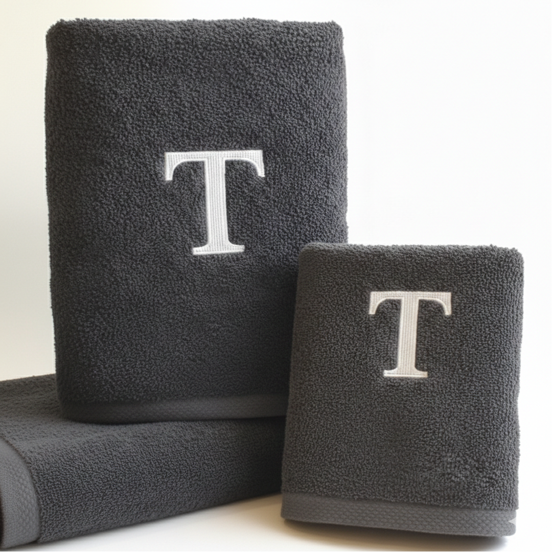 Premium Handtuch - Mit edler Stickerei Buchstabe "T" - Vielseitig, Nachhaltig, Saugstark & Schnelltrocknend - 100% Baumwolle