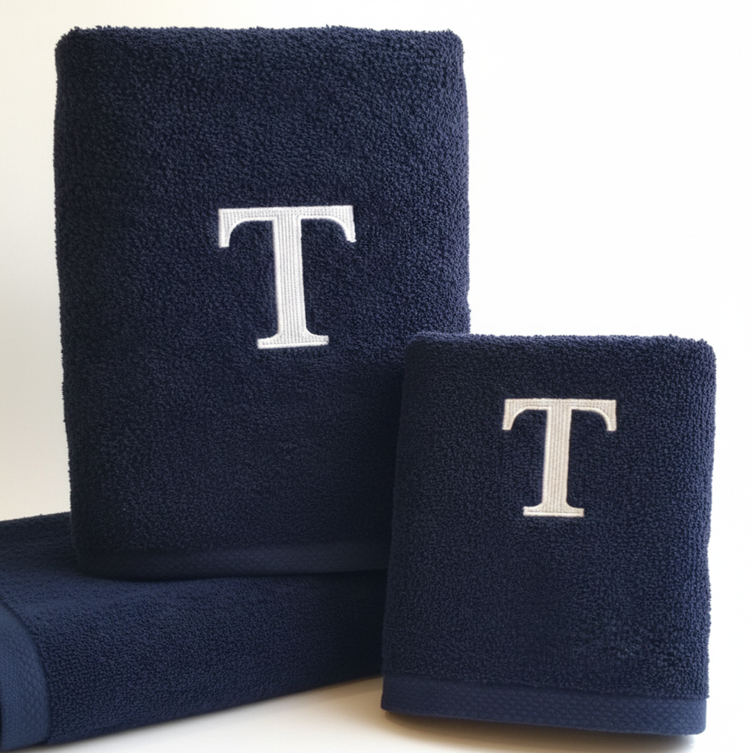 Premium Handtuch - Mit edler Stickerei Buchstabe "T" - Vielseitig, Nachhaltig, Saugstark & Schnelltrocknend - 100% Baumwolle - Marinenblau