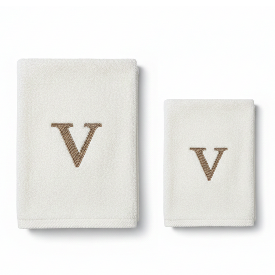 Premium Handtuch - Mit edler Stickerei Buchstabe "V" - Vielseitig, Nachhaltig, Saugstark & Schnelltrocknend - 100% Baumwolle