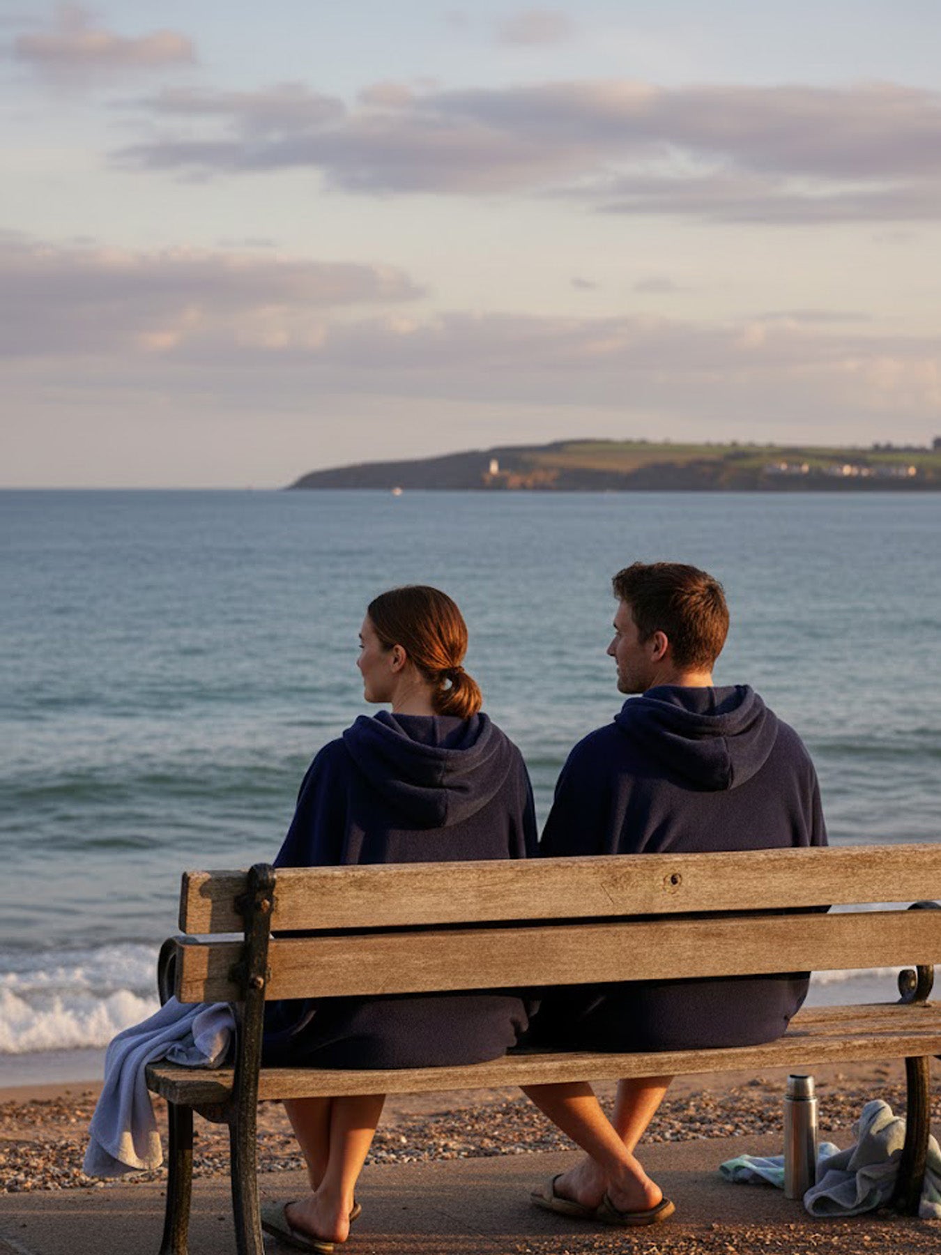 Poncho mit Kapuze aus 100% Baumwolle Frottier-Velours