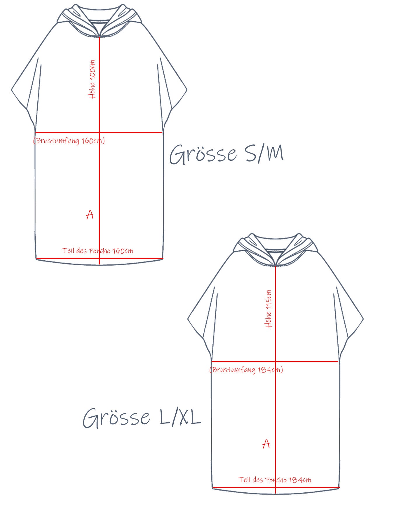 Poncho mit Kapuze aus 100% Baumwolle Frottier-Velours