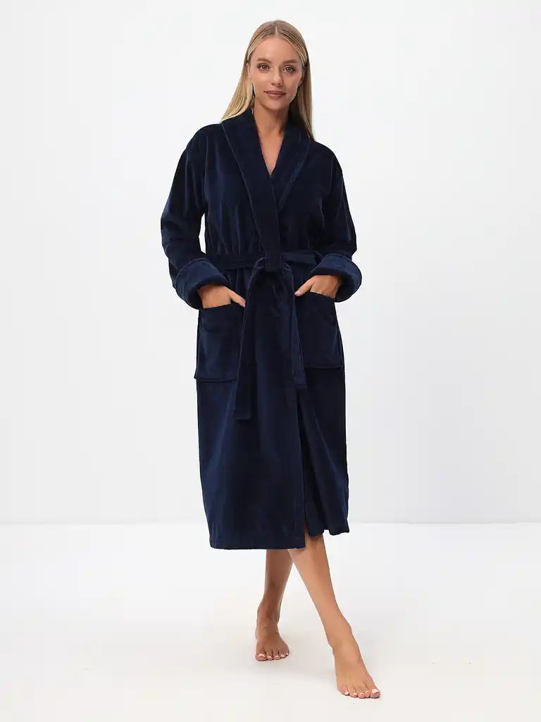 Noble shawl collar men's bathrobe made of high-quality cotton in velour