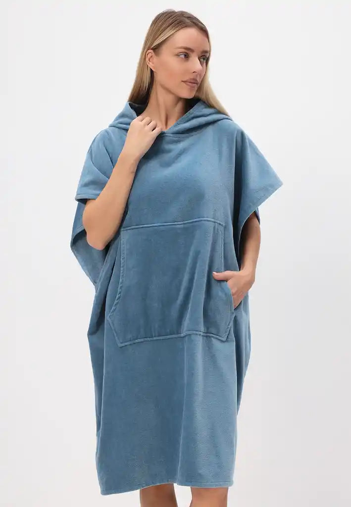 Men's poncho with hood made of 100% cotton