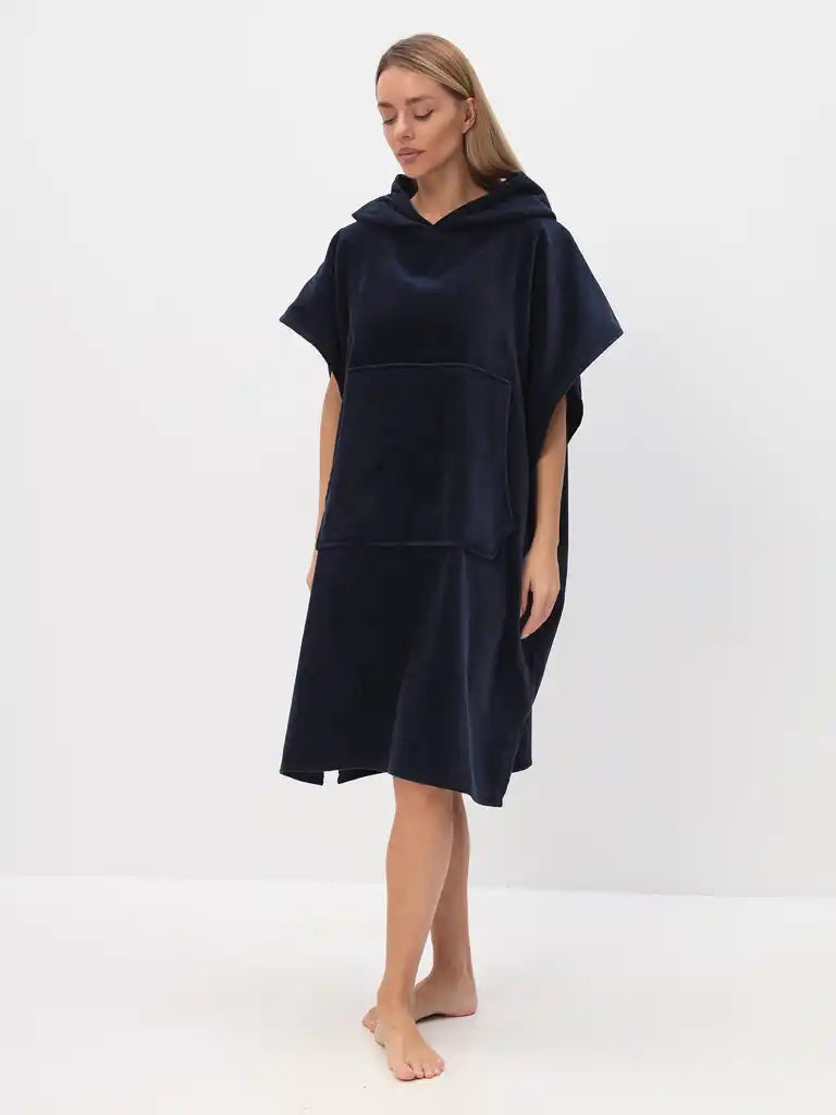 Men's poncho with hood made of 100% cotton