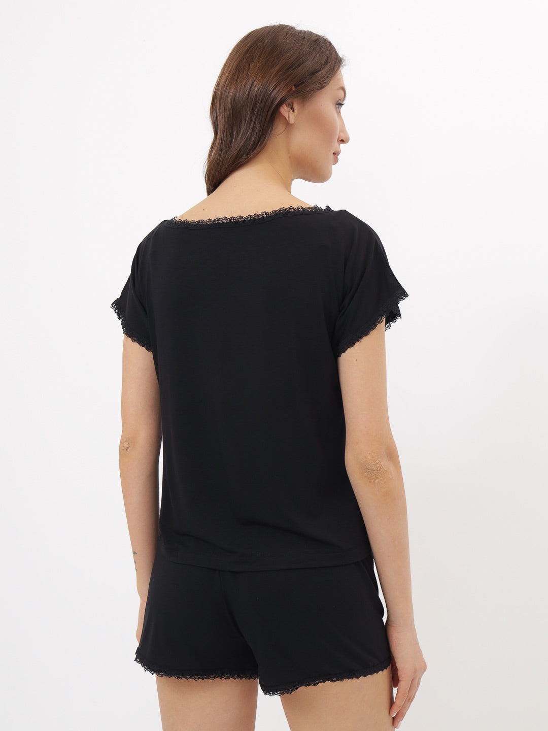 Damen Pyjama Set aus Bambusviskose mit einer Spitze im Oberteil