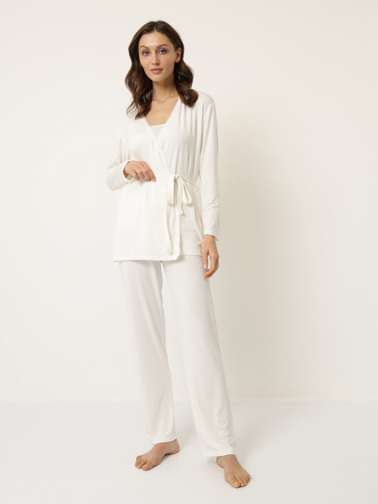 Damen Pyjama Set mit Morgenmantel aus Bambus viskose