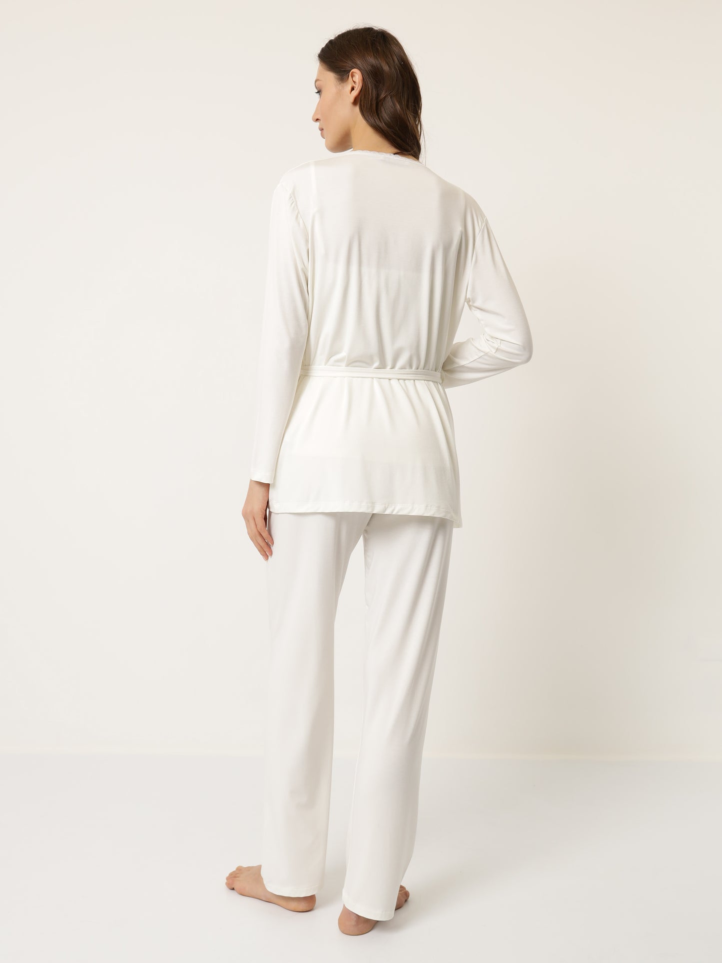 Damen Pyjama Set mit Morgenmantel aus Bambus viskose LMS-6176 Cream Creme