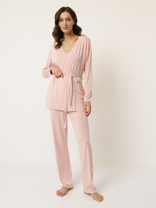 Damen Pyjama Set mit Morgenmantel aus Bambus viskose