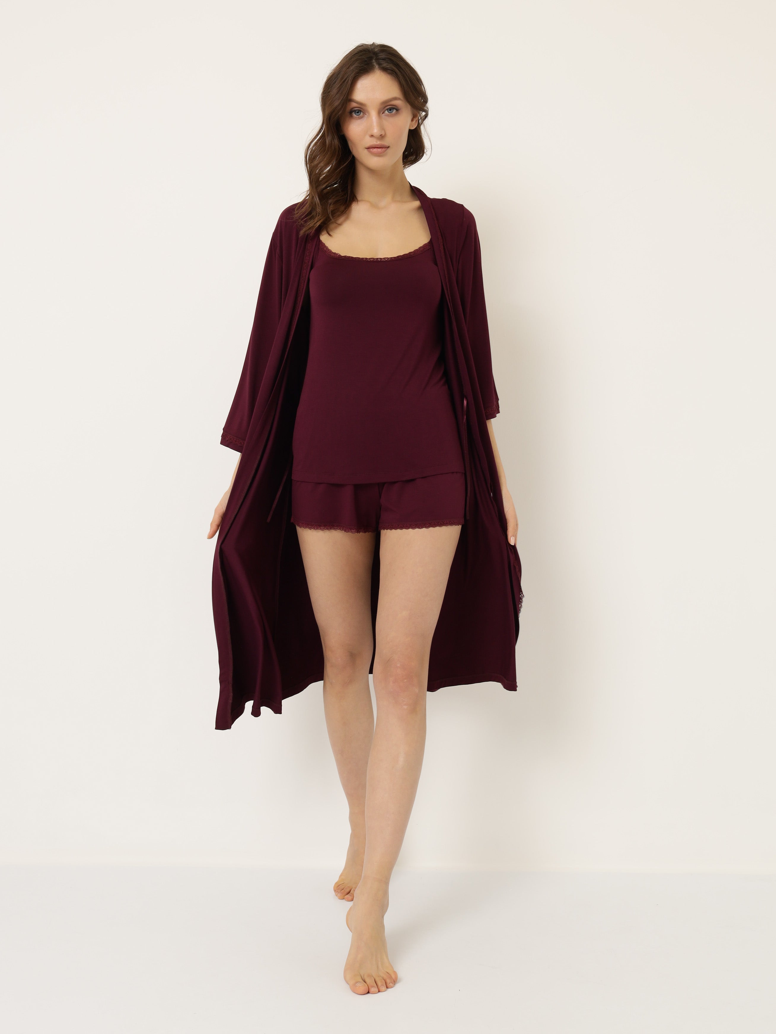 Damen Pyjama Set aus Bambusviskose mit Morgenmantel