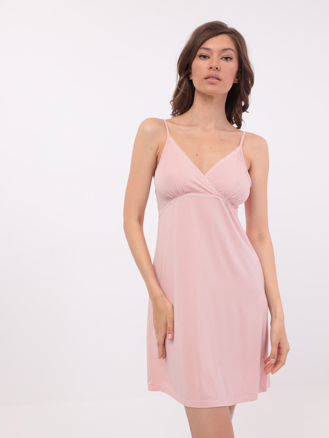Exklusives Nachtkleid mit Spaghetti-trägern und einer wunderschönen Spitze LMS-6096 Pink