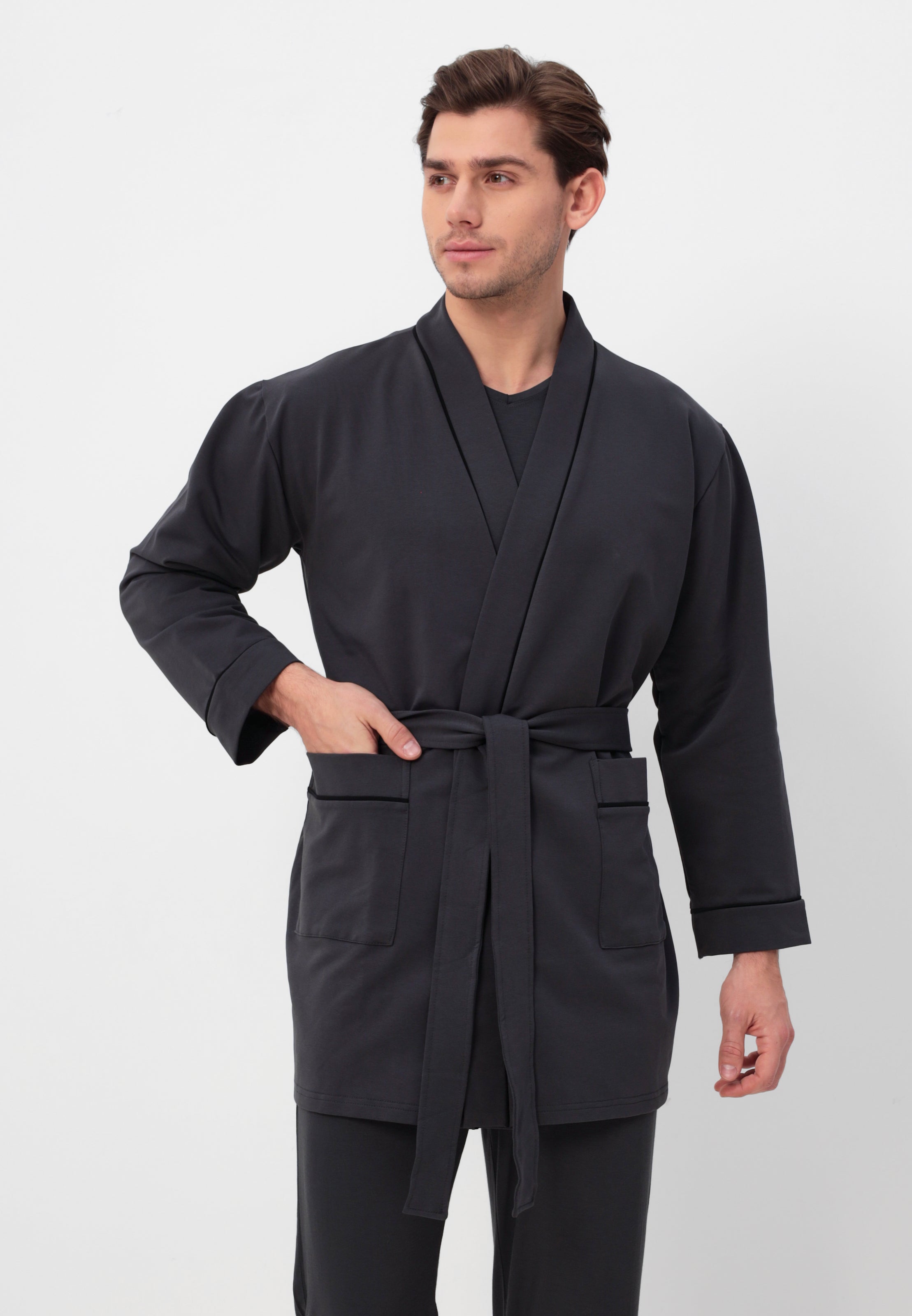 Herren Morgenmantel aus 100% hochwertiger Baumwolle