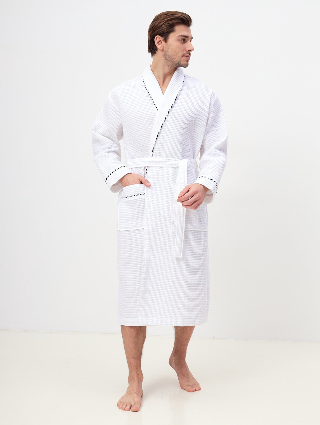 Waffelpiqué-Bademantel aus hochwertiger Baumwolle in Kimono Schnitt für jede Gelegenheit