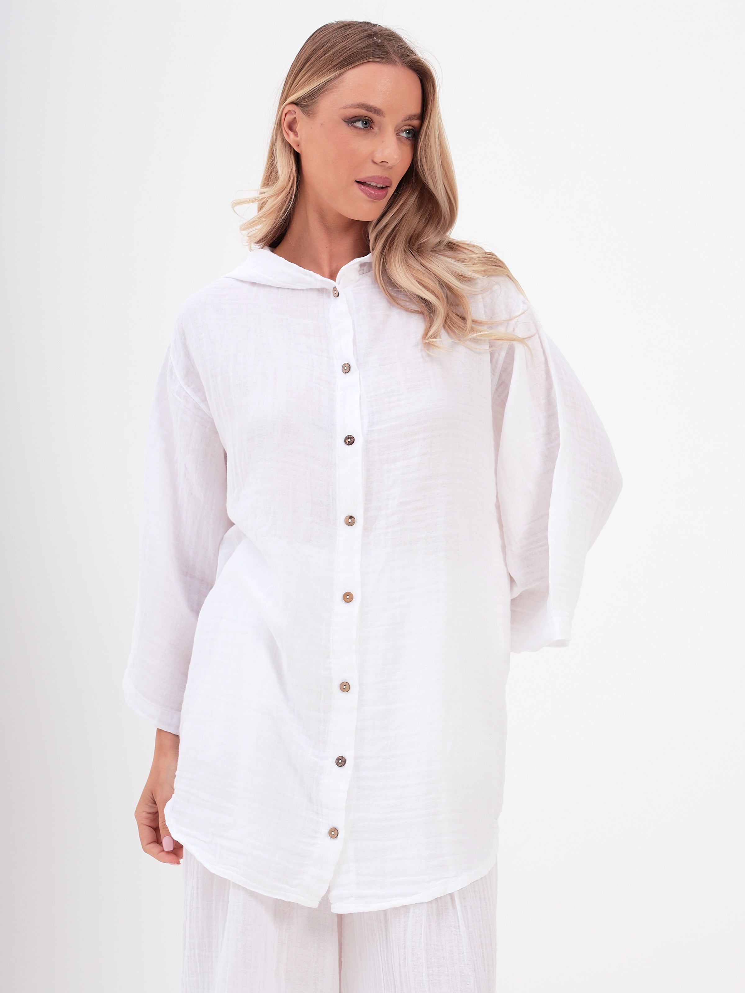 Damen Sommer und Freizeit Mode - Hemd mit Kapuze aus lässige Musselin