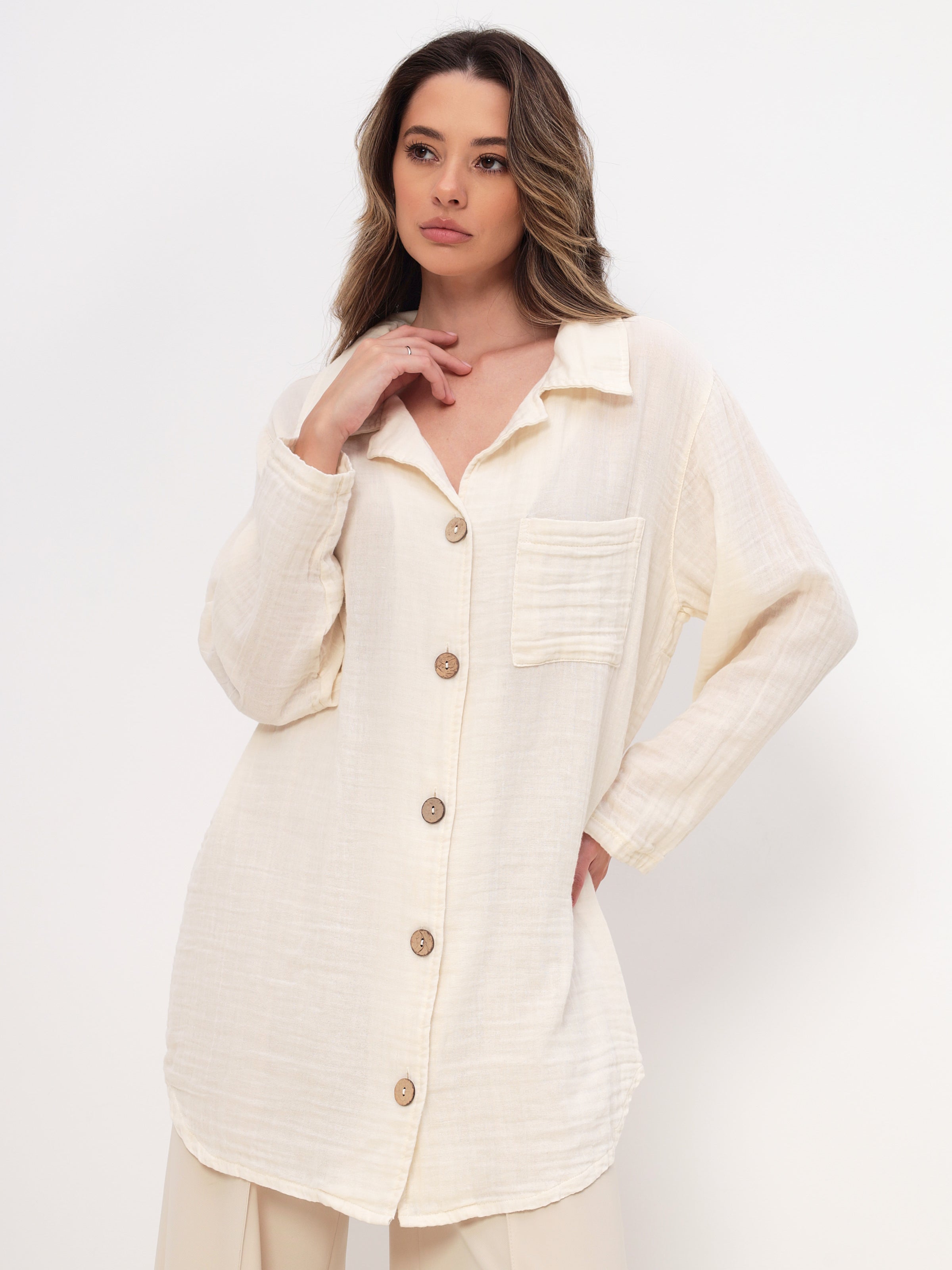 Damen Sommer und Freizeit Mode - Hemd aus lässige Musselin