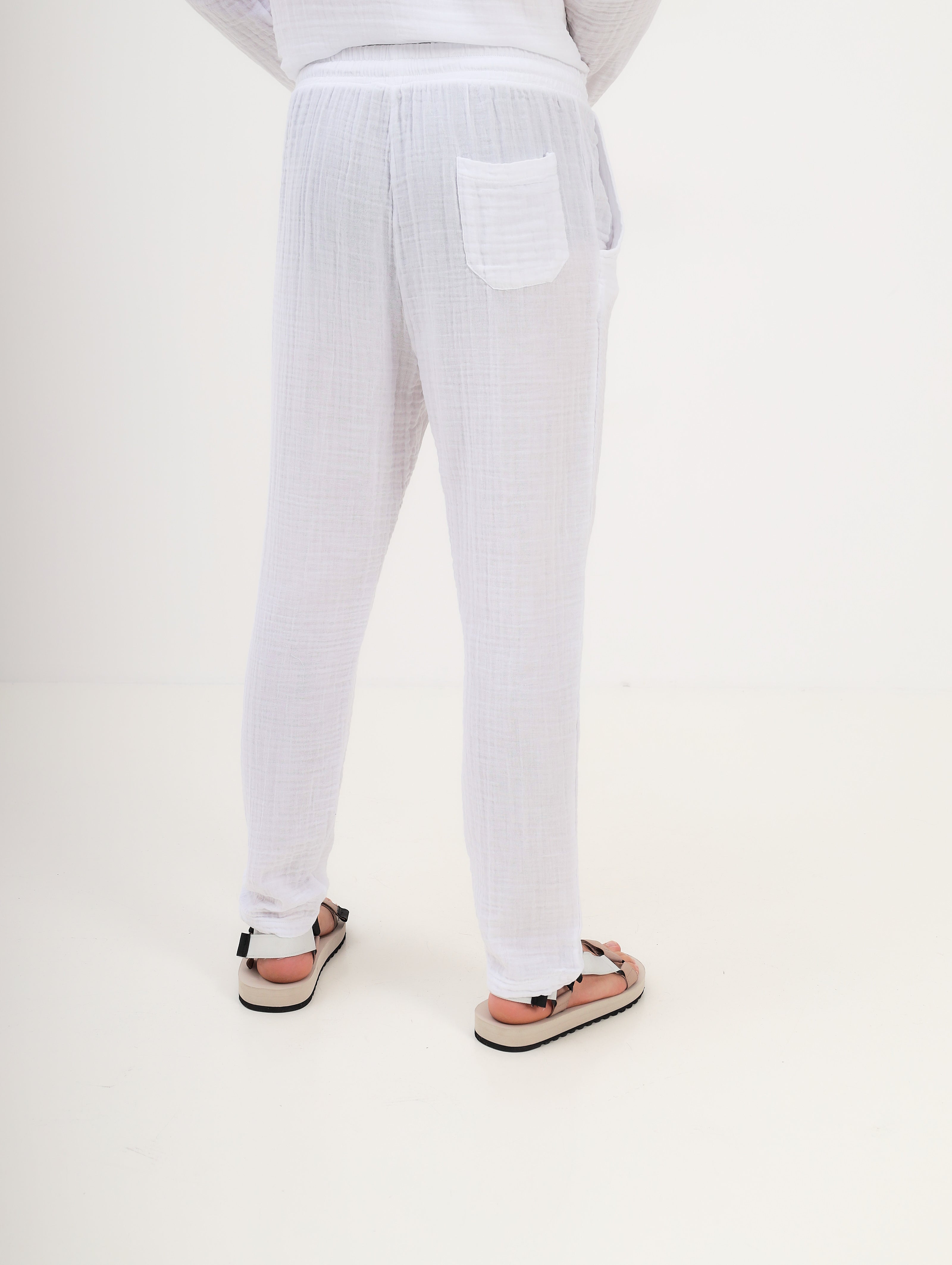 Herren Sommer und Freizeit Mode - Shirt Hemd mit Kapuze und lange Hose mit Kordelzug aus lässige Musselin