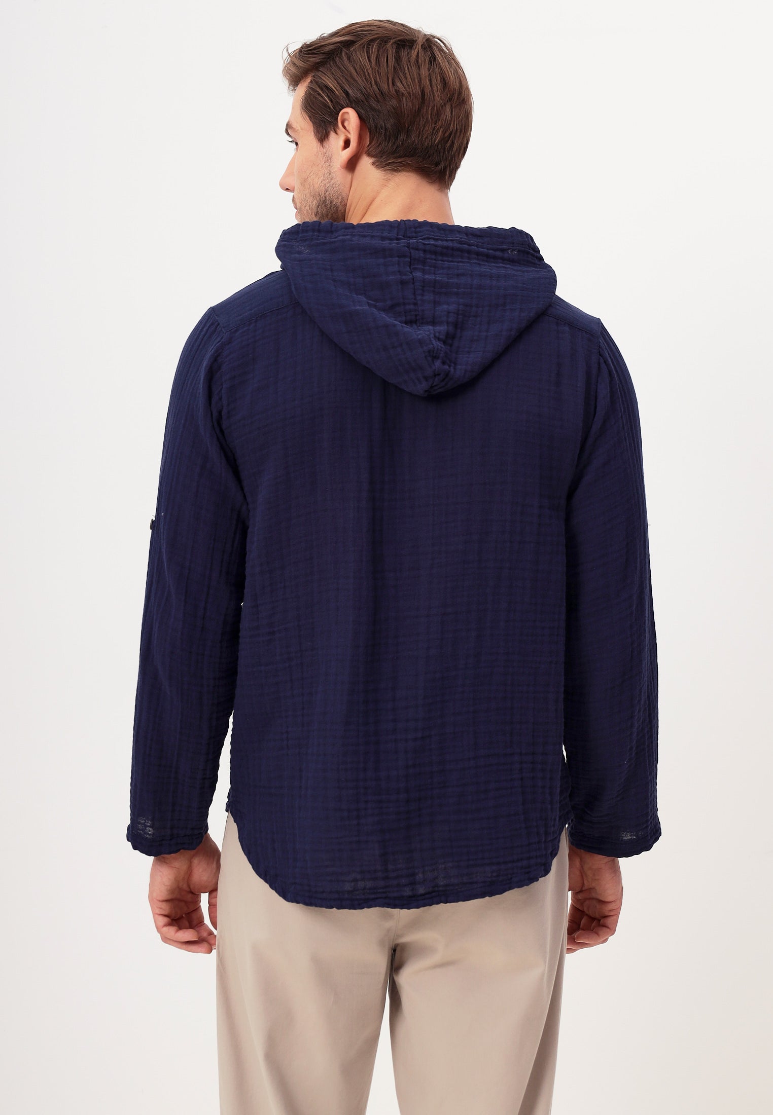 Herren Sommer und Freizeit Mode Hemd mit Kapuze aus lässige Musselin