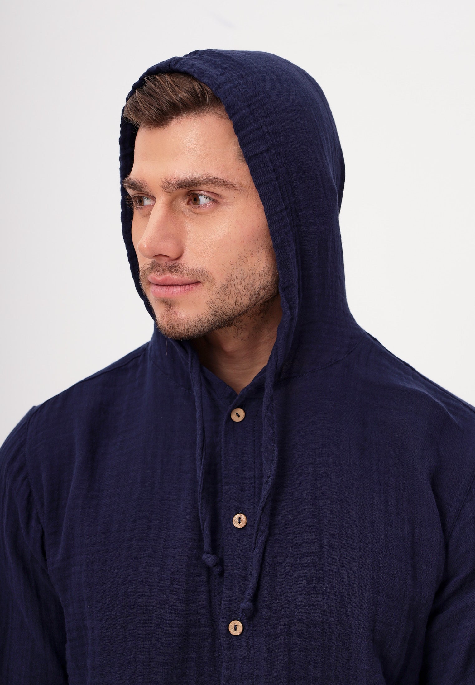 Herren Sommer und Freizeit Mode Hemd mit Kapuze aus lässige Musselin