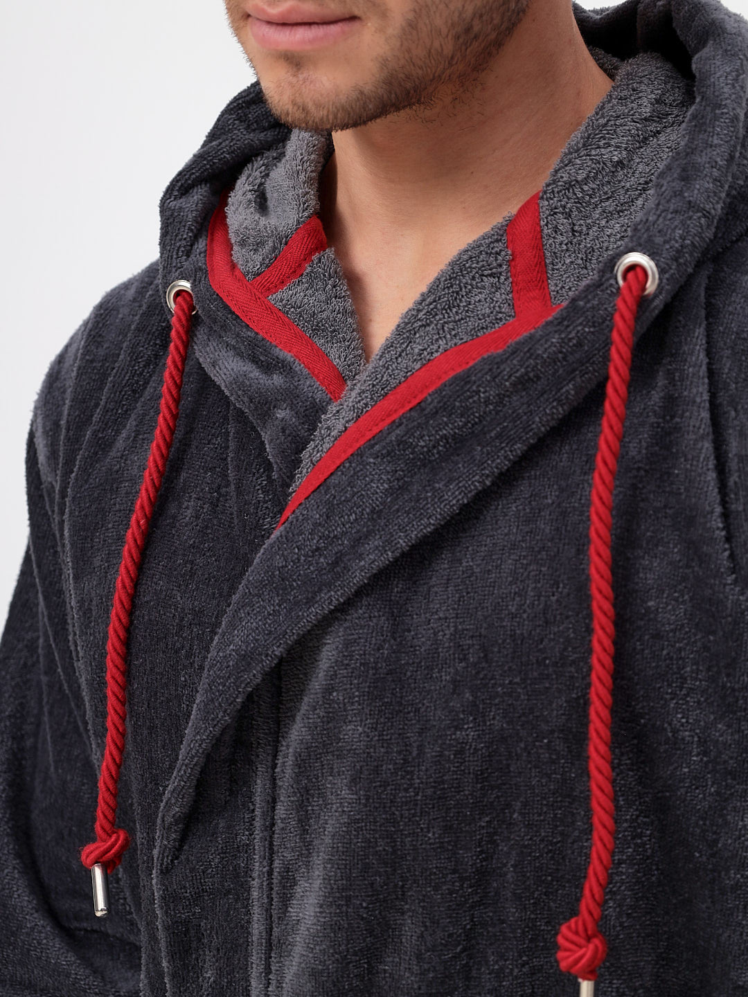 Noble men's bathrobe made of high-quality cotton with hood in velour 
