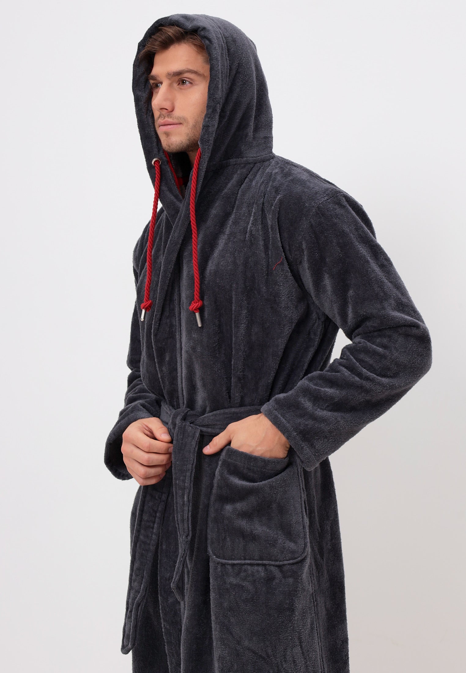 Noble men's bathrobe made of high-quality cotton with hood in velour 