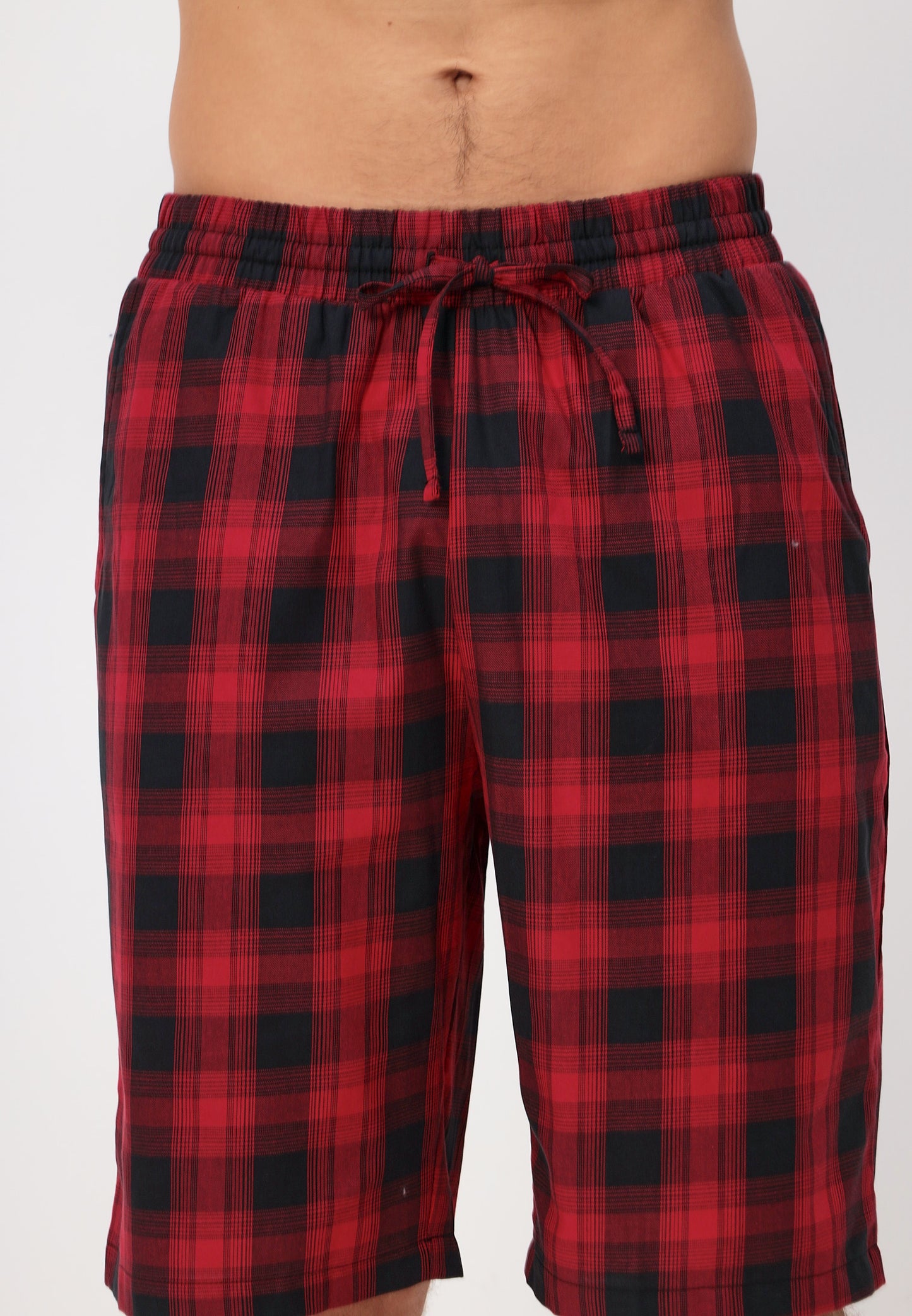 Zweiteiliges Set Herren Pyjama Set - Kurzarm Shirt und kurze Karierte Pyjamahose aus Baumwolle LMS-6438 Schwarz/Rot