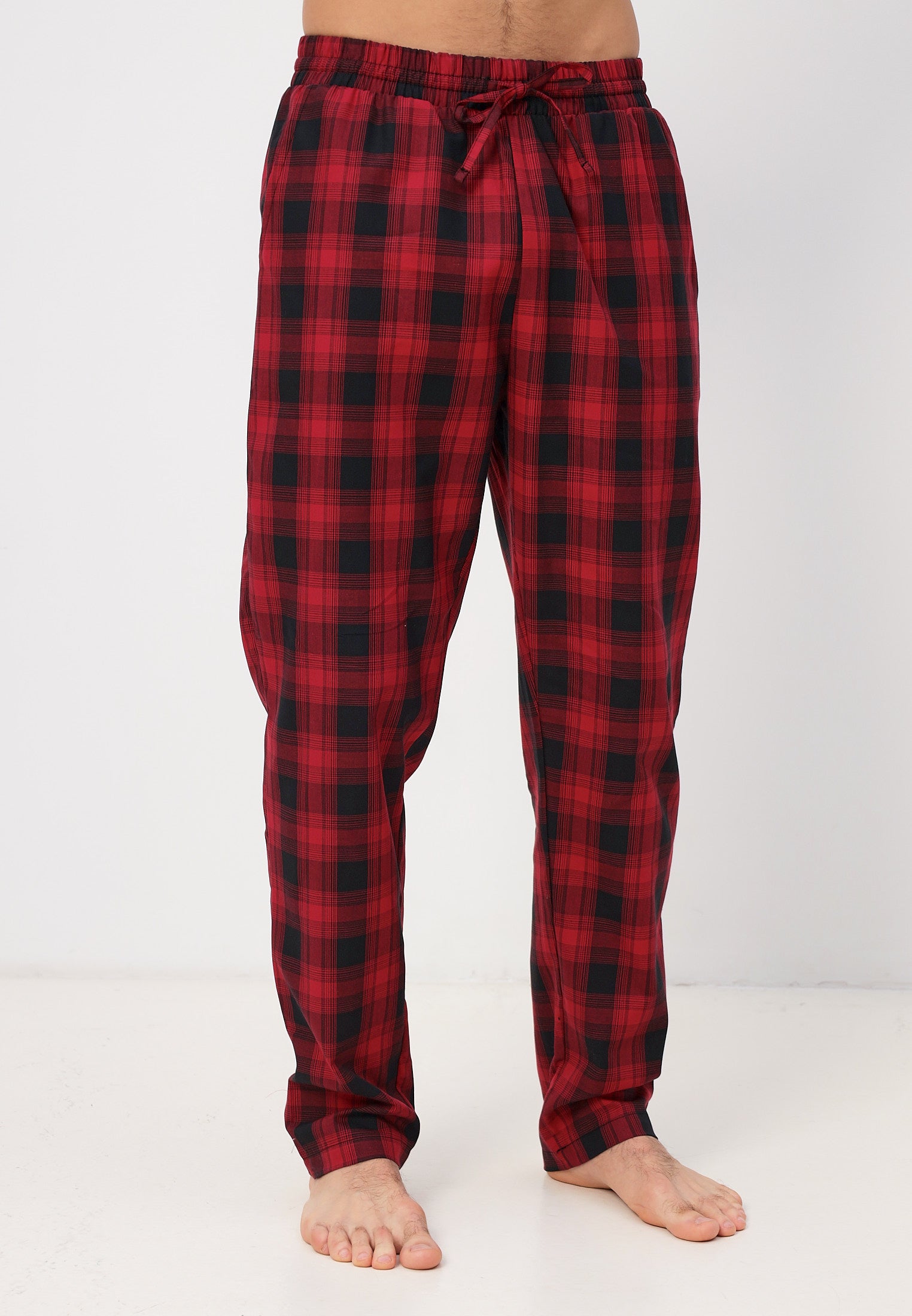 Zweiteiliges Herren Pyjama Set - Kurzarm Shirt aus Bambusviskose und lange Karierte Pyjamahose aus hochwertiger Baumwolle