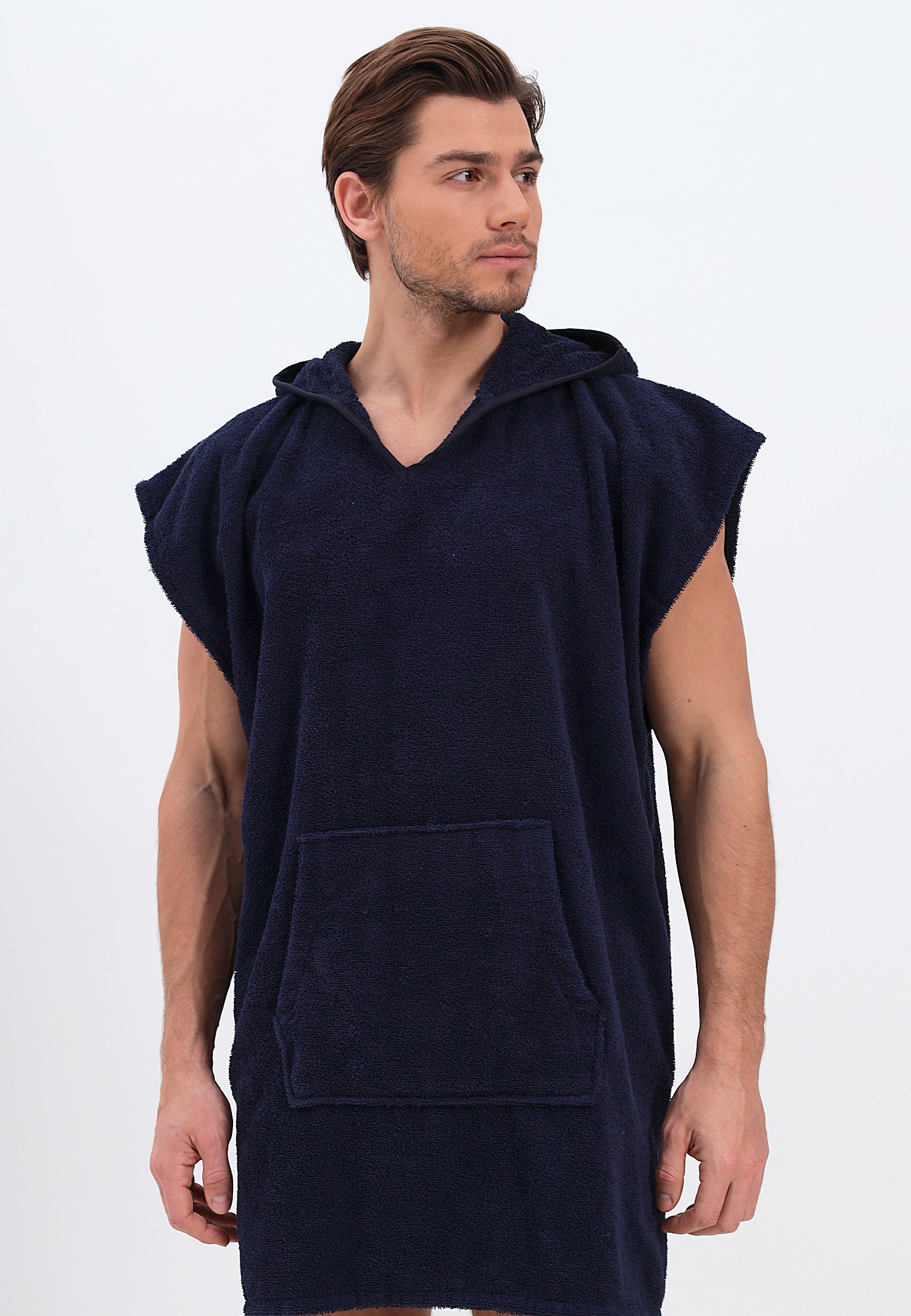 Men's poncho with hood made of 100% cotton 