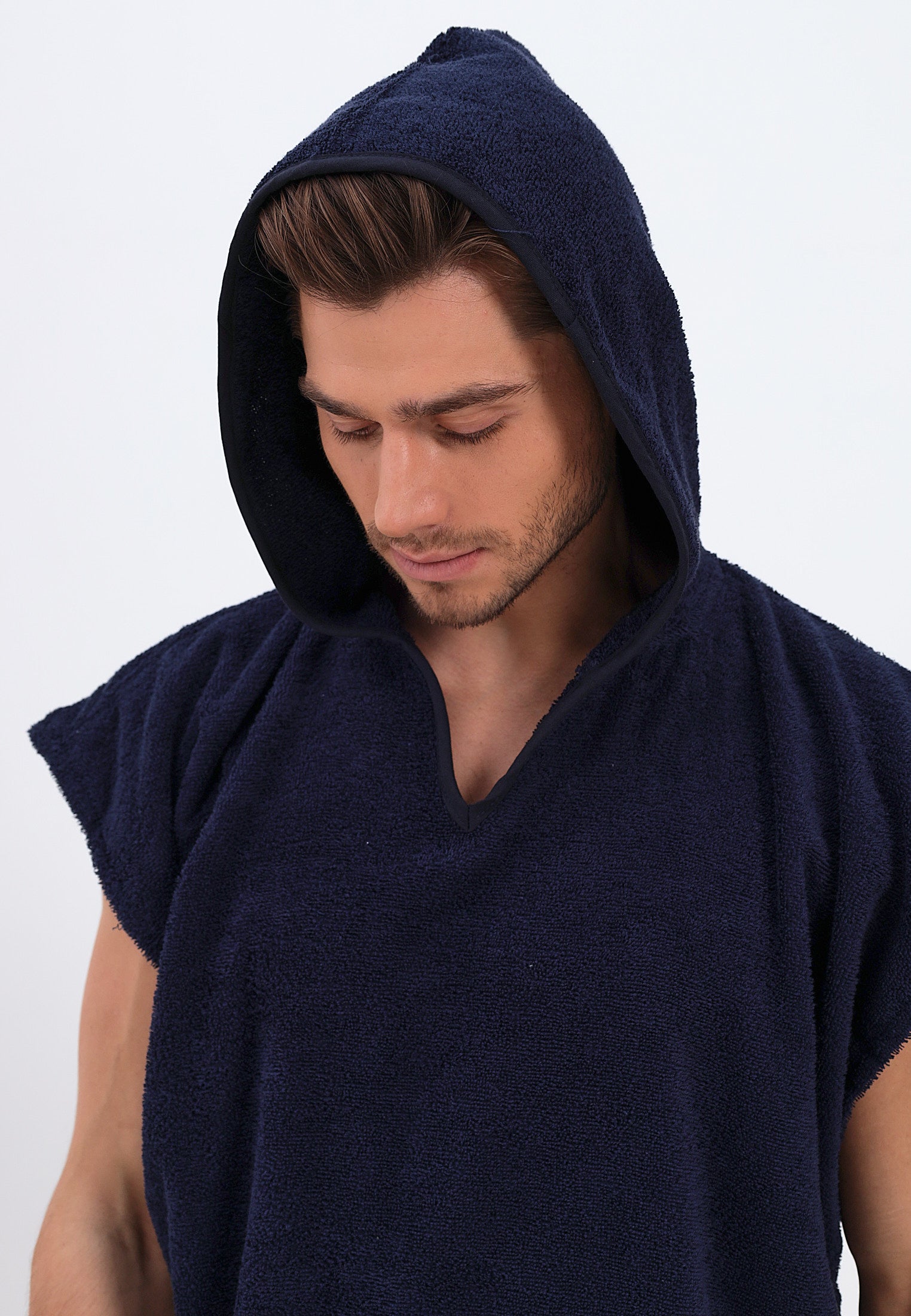Men's poncho with hood made of 100% cotton 