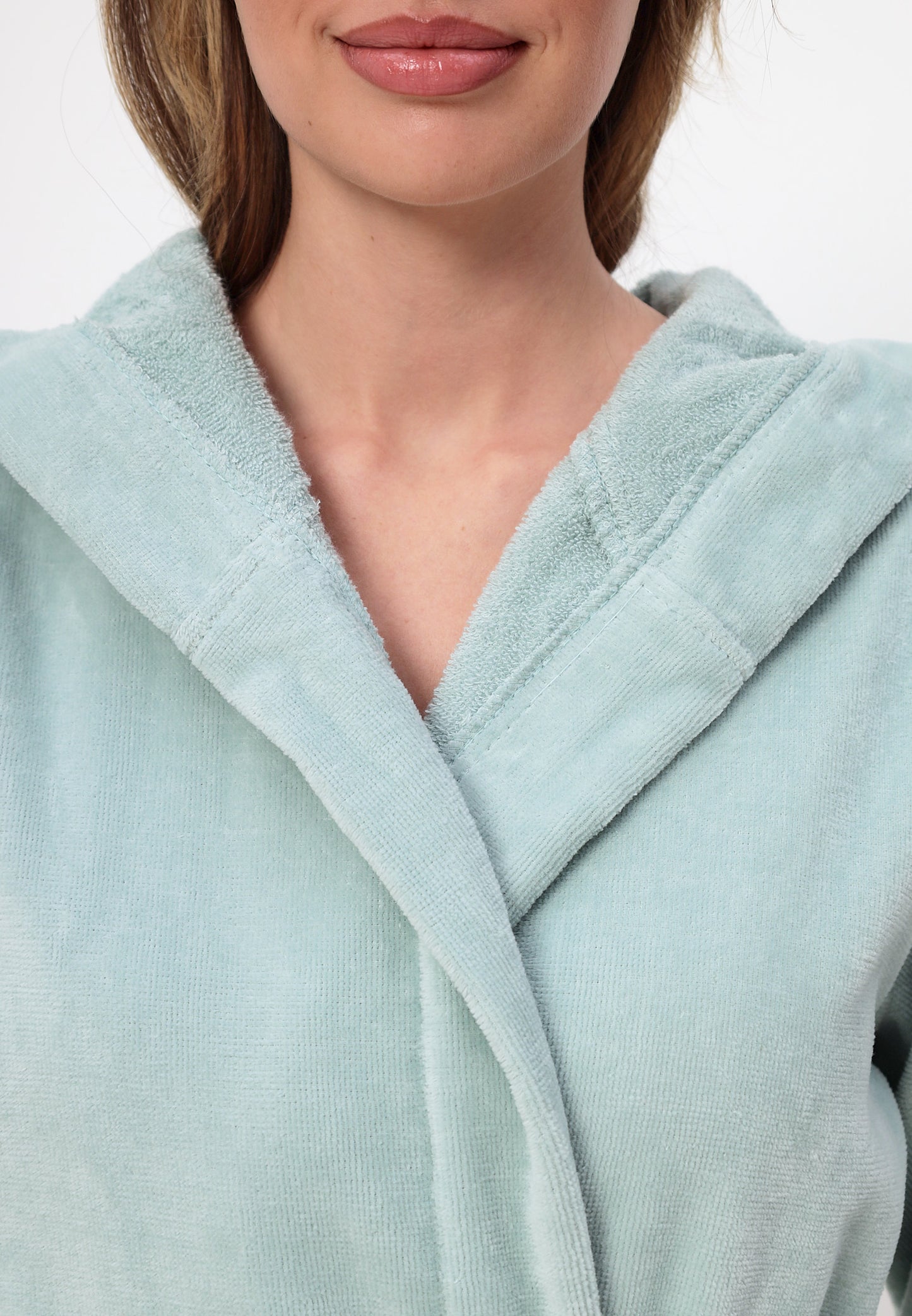 Damen Bademantel mit Kapuze aus 100% Baumwolle in Velour Design LMS-6351 Grau