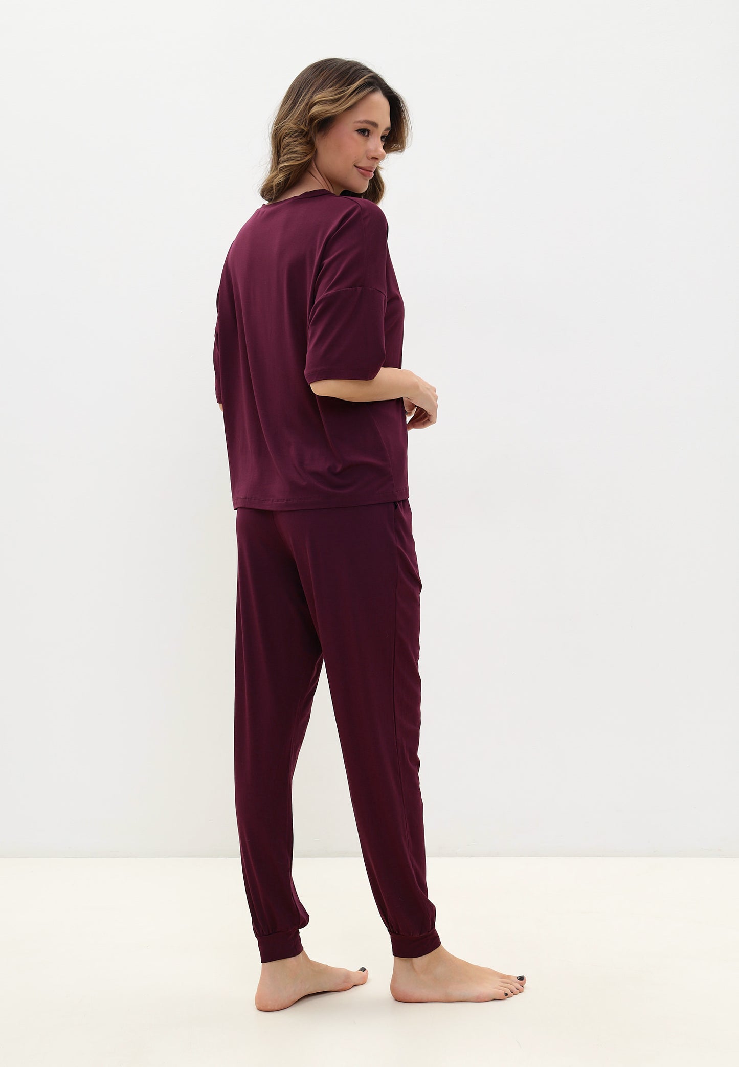 2teiliger Damen Pyjama Set LMS-6360 Weinrot