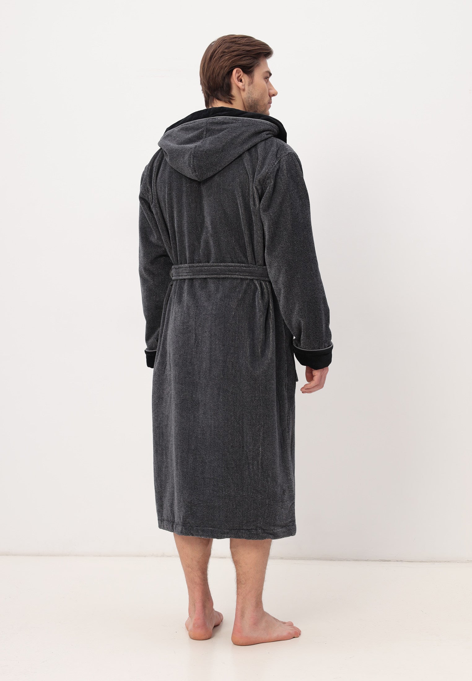 Noble men's bathrobe made of high-quality cotton with hood in velour
