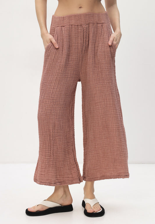 Damen Sommer Mode Hose aus lässige Musselin Freizeit Pants LMS-6622 Sienna