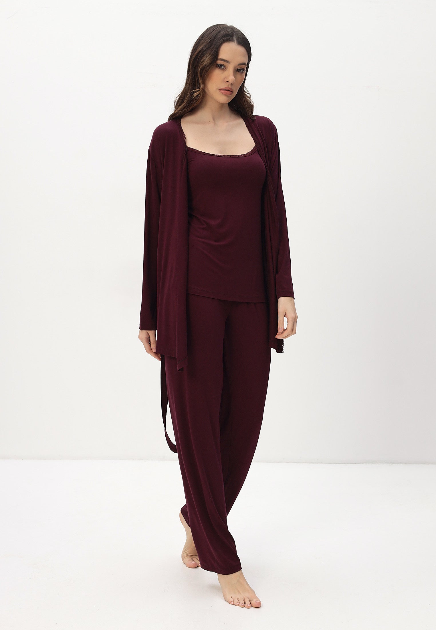 Damen Pyjama Set mit Morgenmantel aus Bambus viskose