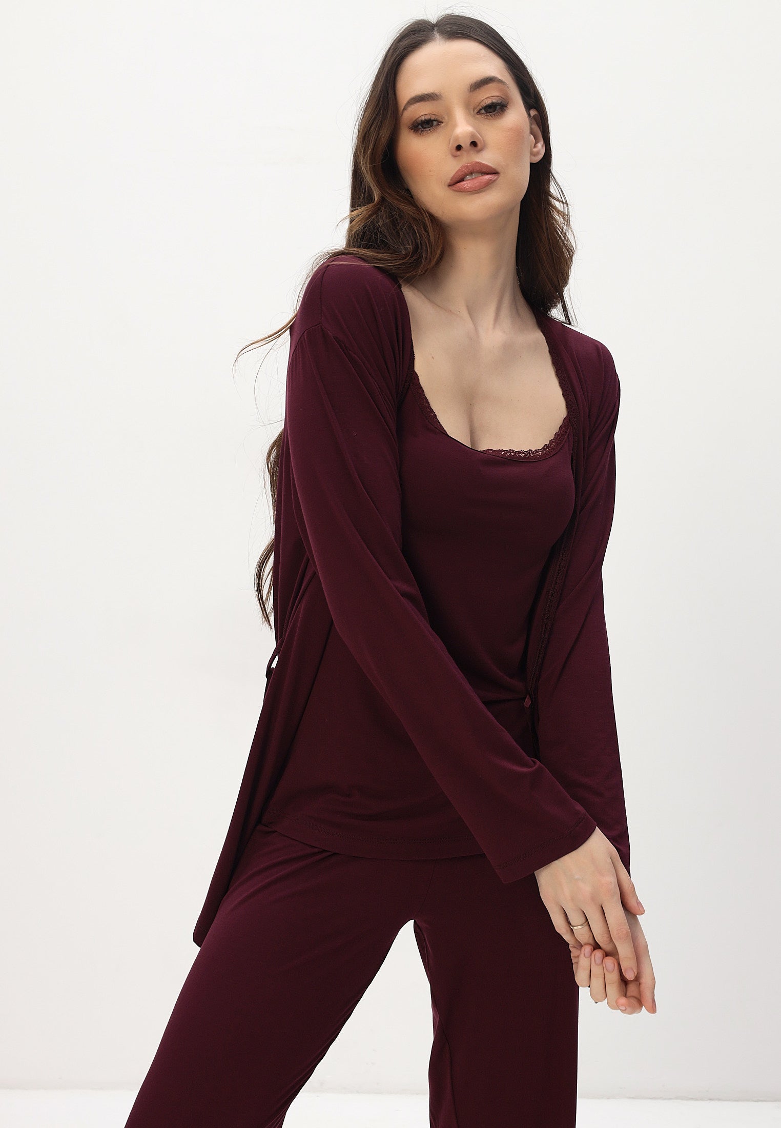 Damen Pyjama Set mit Morgenmantel aus Bambus viskose