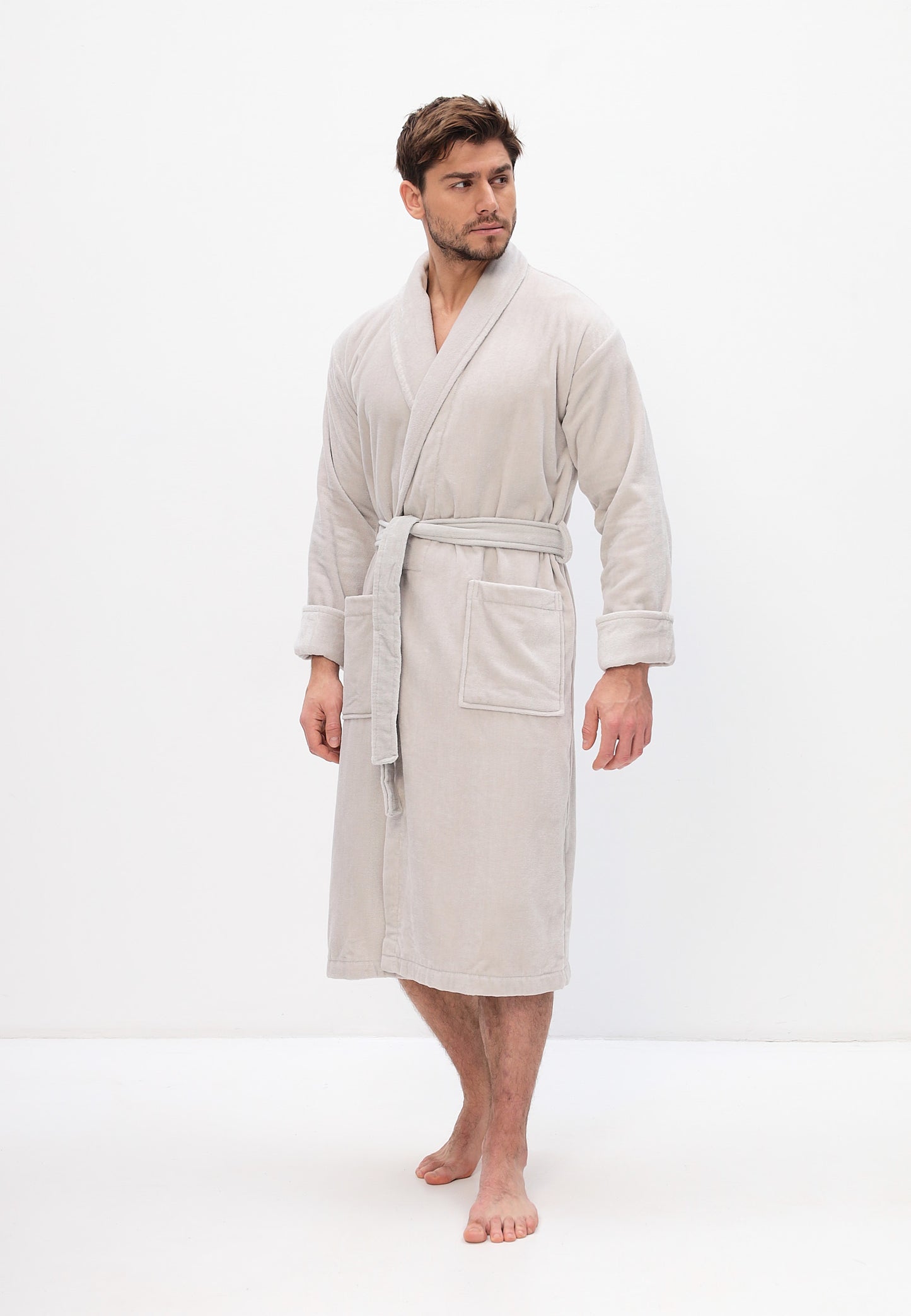 Peignoir élégant pour hommes à col châle en coton de haute qualité en velours 