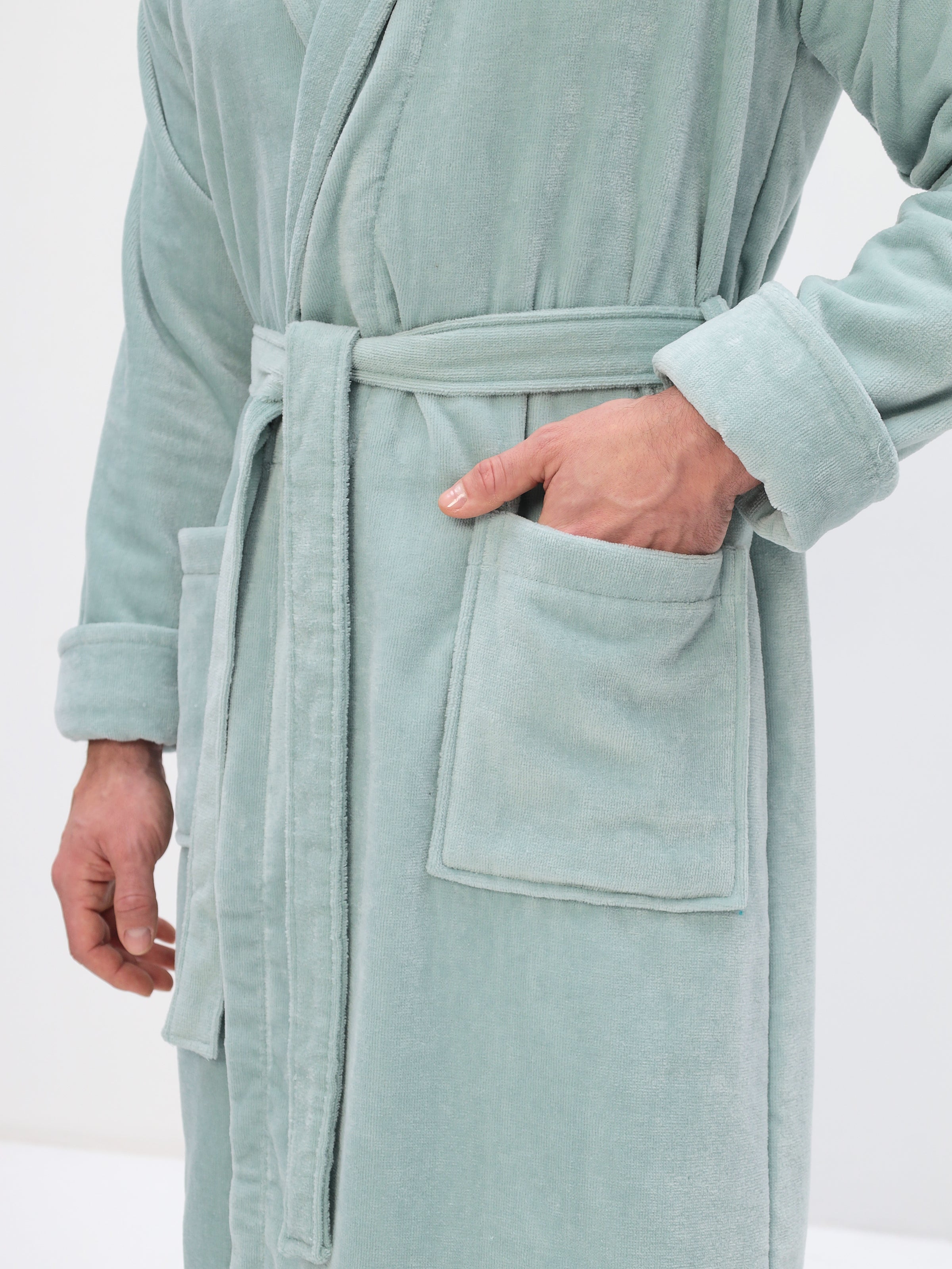 Peignoir élégant pour hommes à col châle en coton de haute qualité en velours 