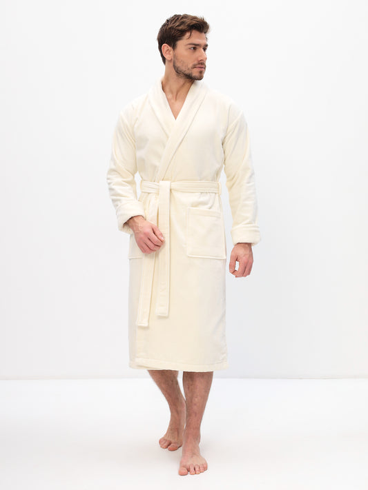 Peignoir élégant pour hommes à col châle en coton de haute qualité en velours 