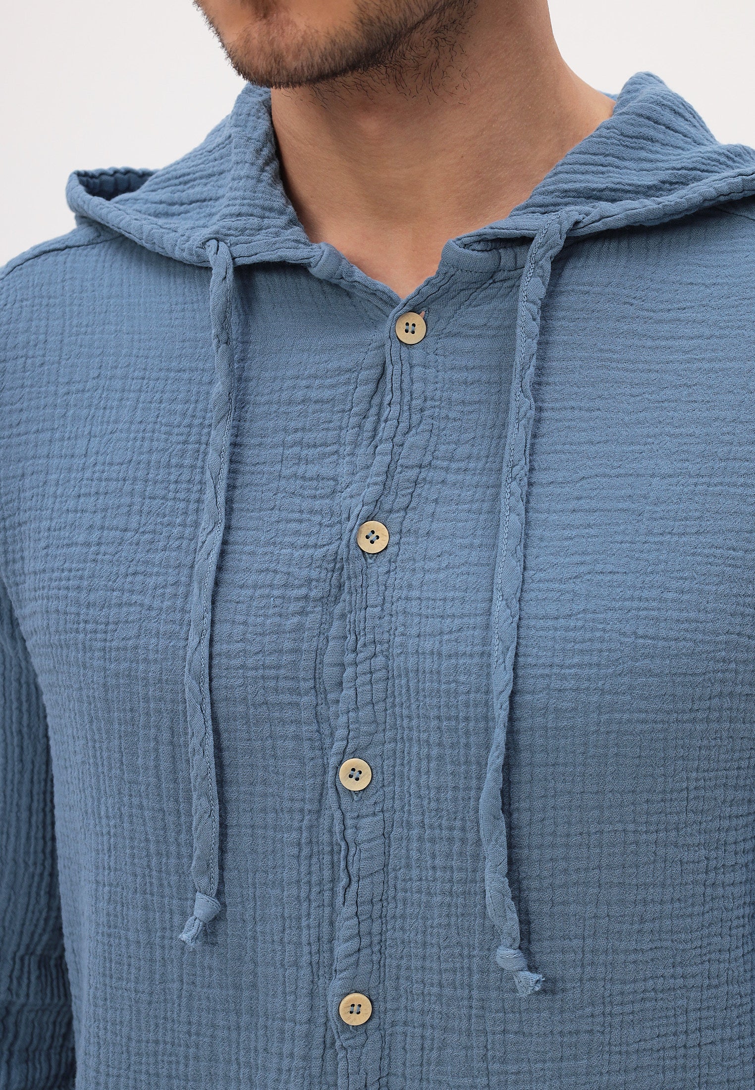 Herren Sommer und Freizeit Mode Hemd mit Kapuze aus lässige Musselin