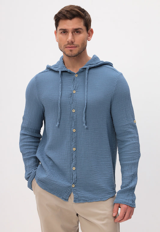 Herren Sommer und Freizeit Mode Hemd mit Kapuze aus lässige Musselin