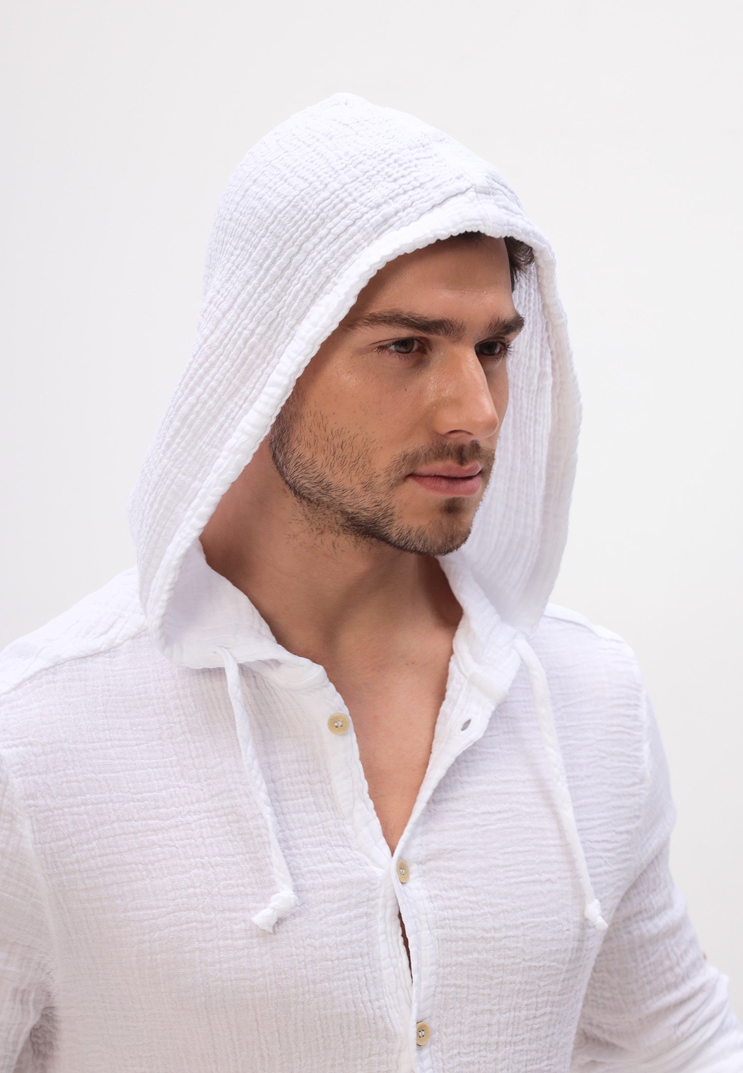 Herren Sommer und Freizeit Mode Hemd mit Kapuze aus lässige Musselin