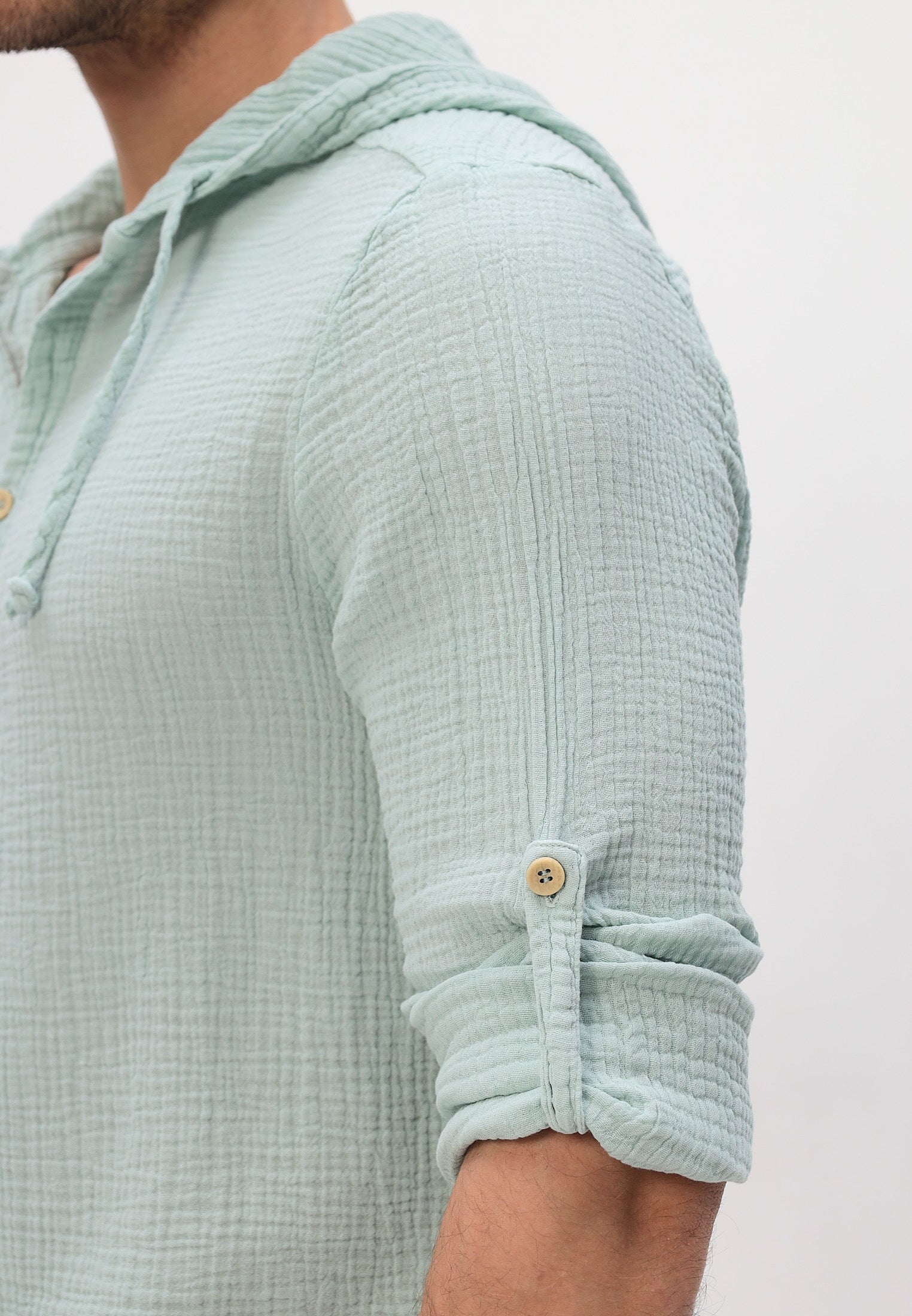 Herren Sommer und Freizeit Mode Hemd mit Kapuze aus lässige Musselin