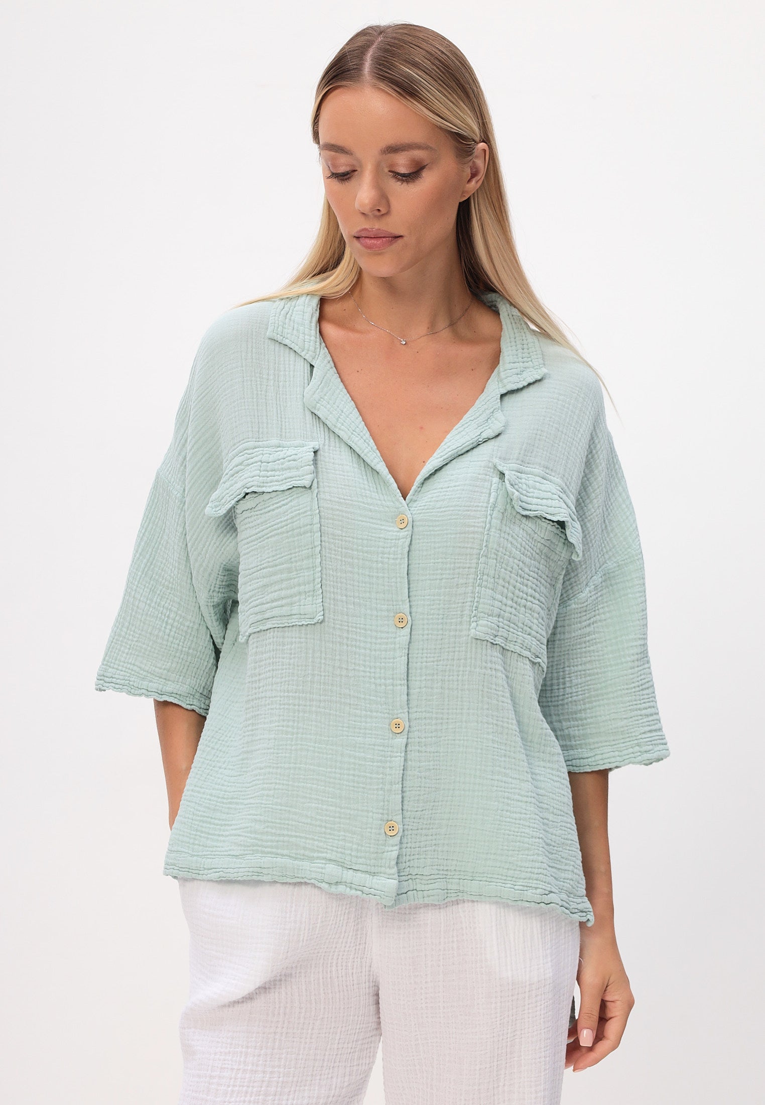 Damen Sommer und Freizeit Mode - Hemd aus lässige Musselin