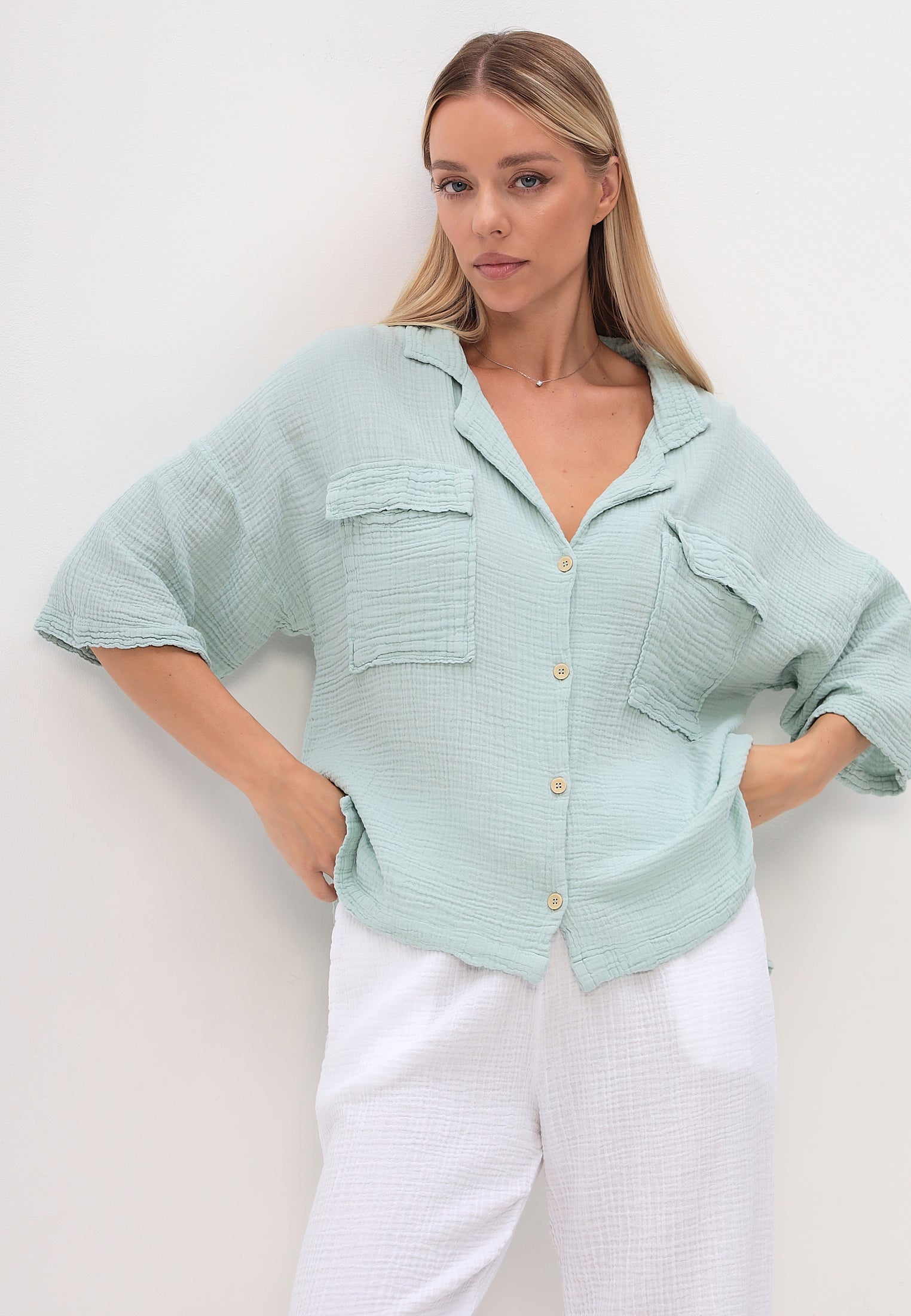 Damen Sommer und Freizeit Mode - Hemd aus lässige Musselin