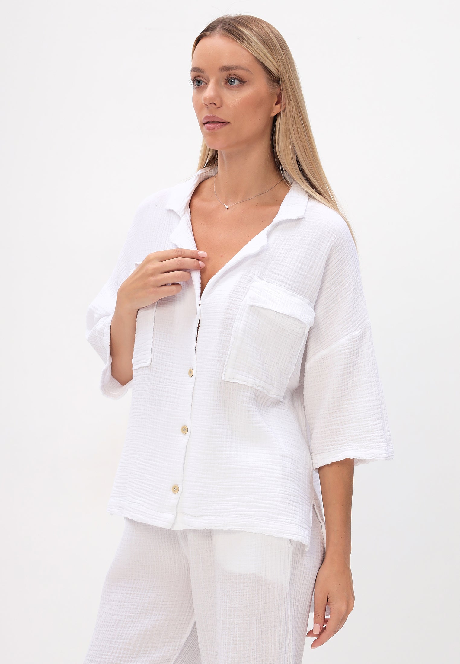 Damen Sommer und Freizeit Mode - Hemd aus lässige Musselin