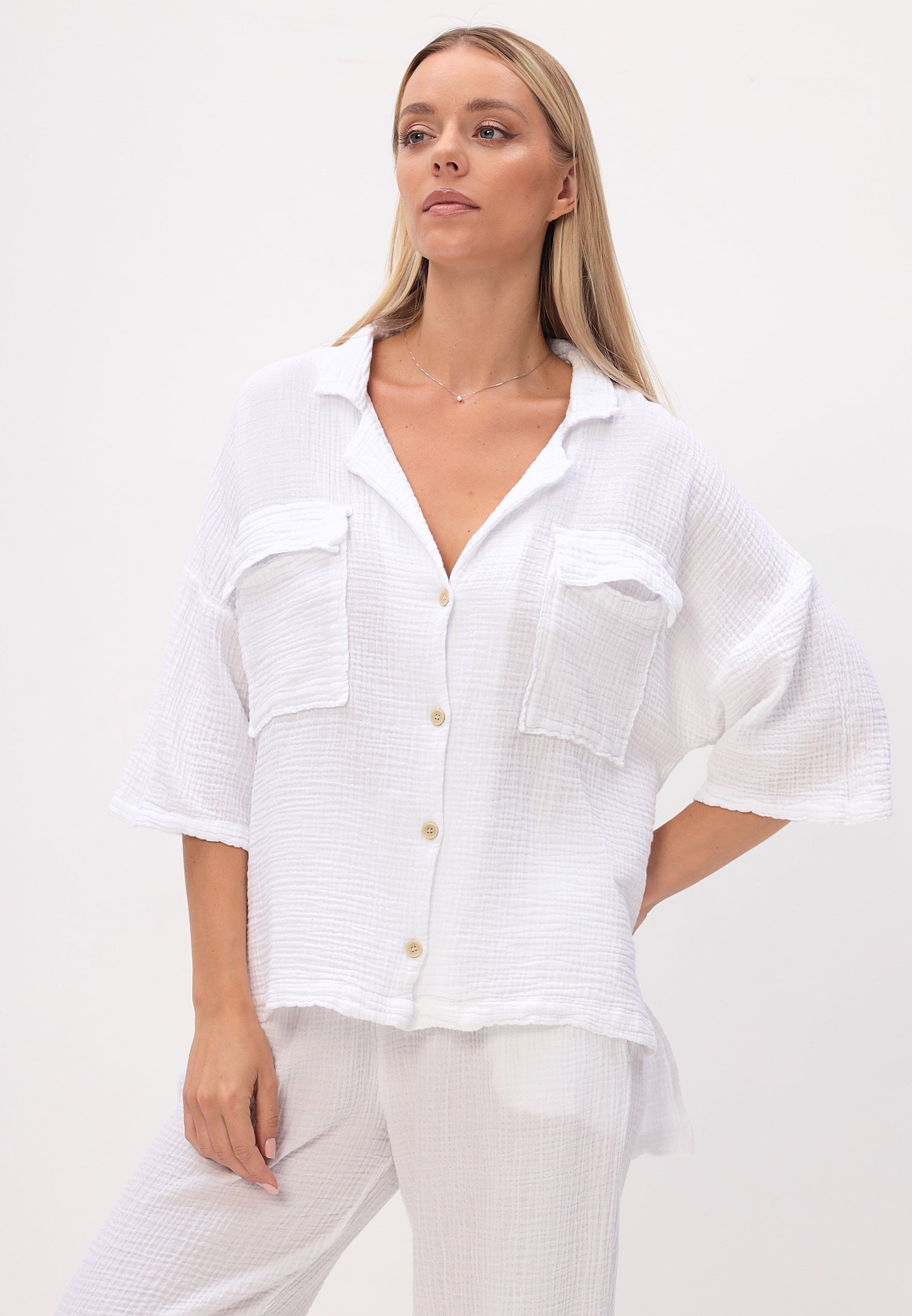 Damen Sommer und Freizeit Mode - Hemd aus lässige Musselin