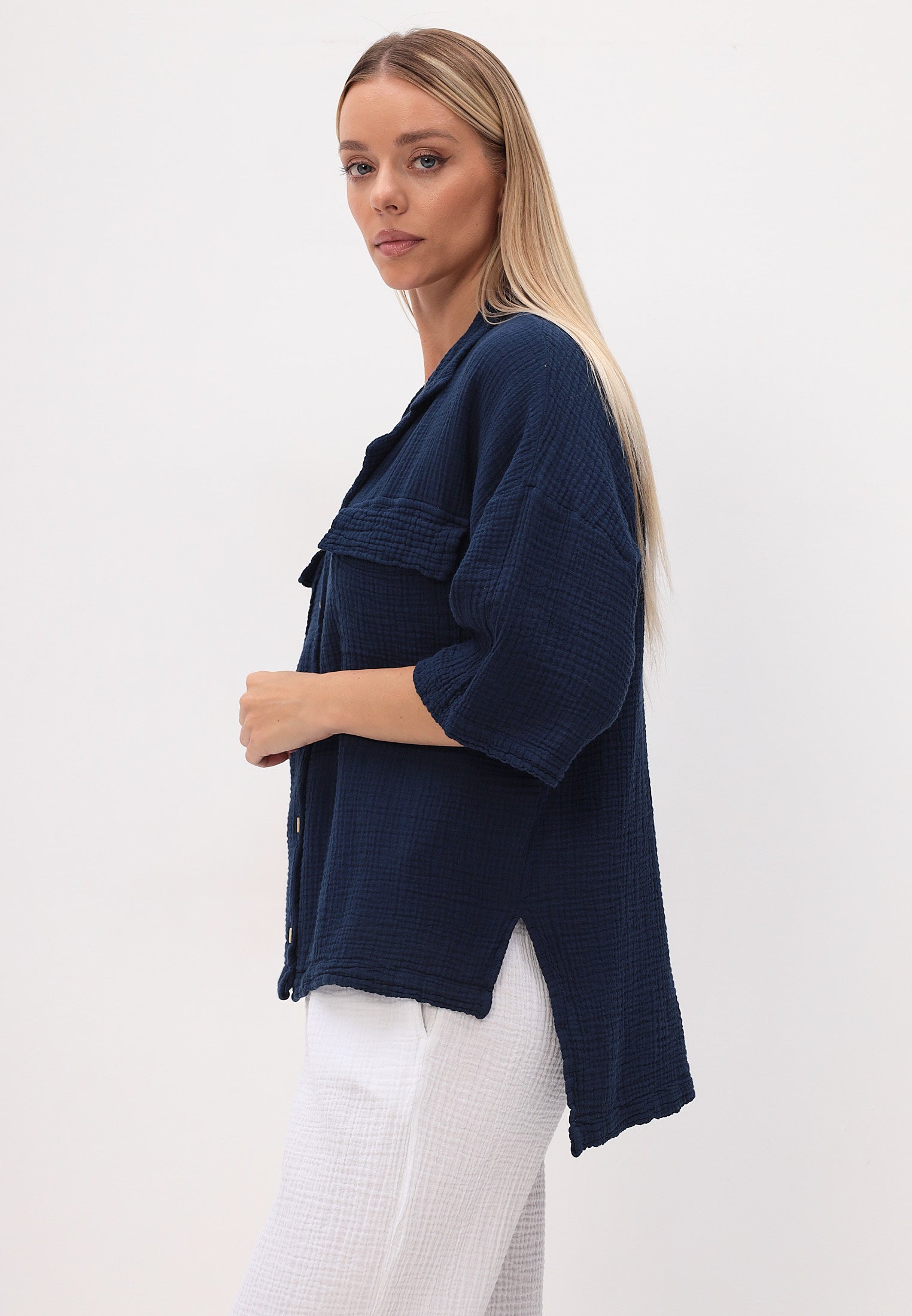 Damen Sommer und Freizeit Mode - Hemd aus lässige Musselin