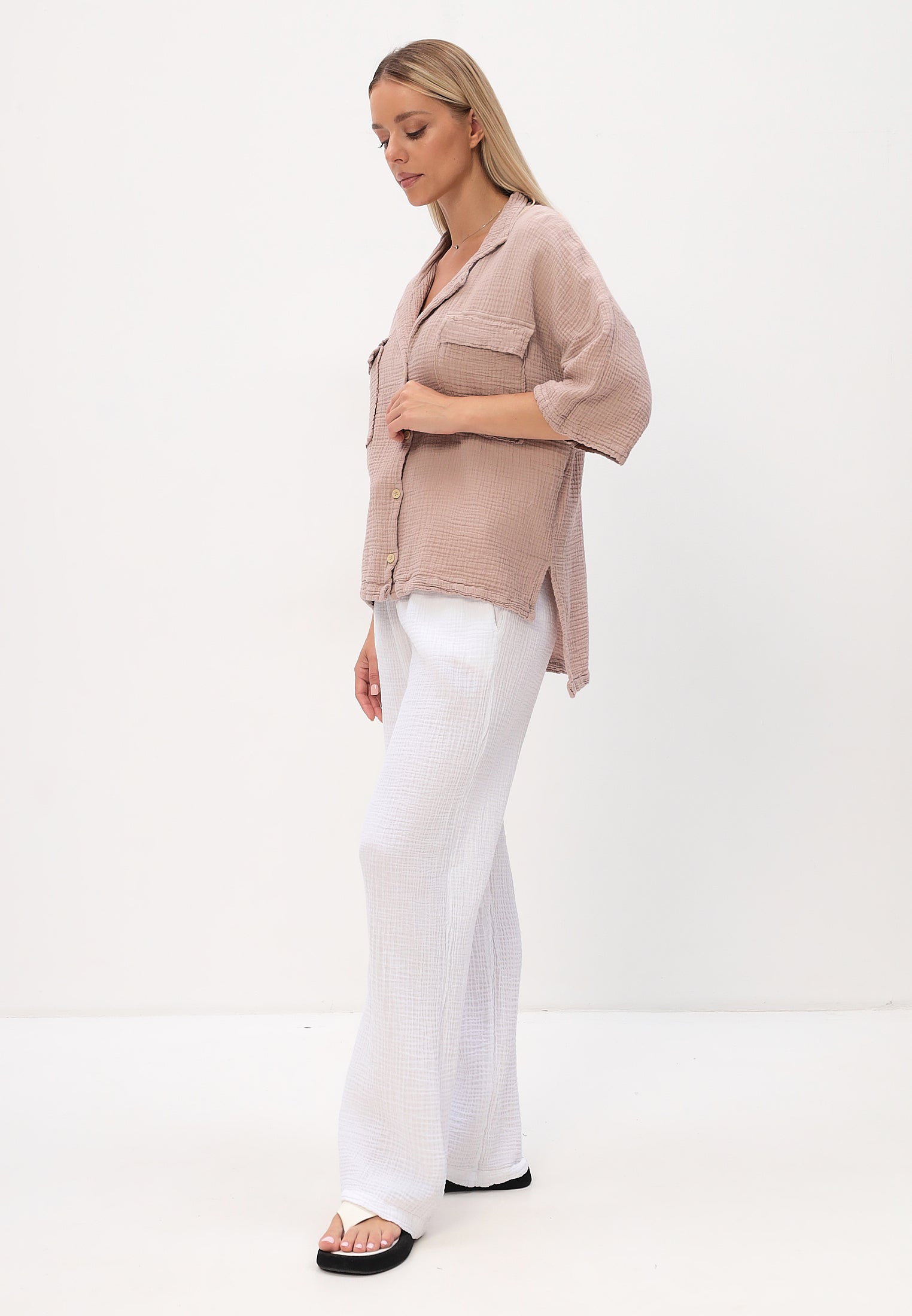 Damen Sommer und Freizeit Mode - Hemd aus lässige Musselin