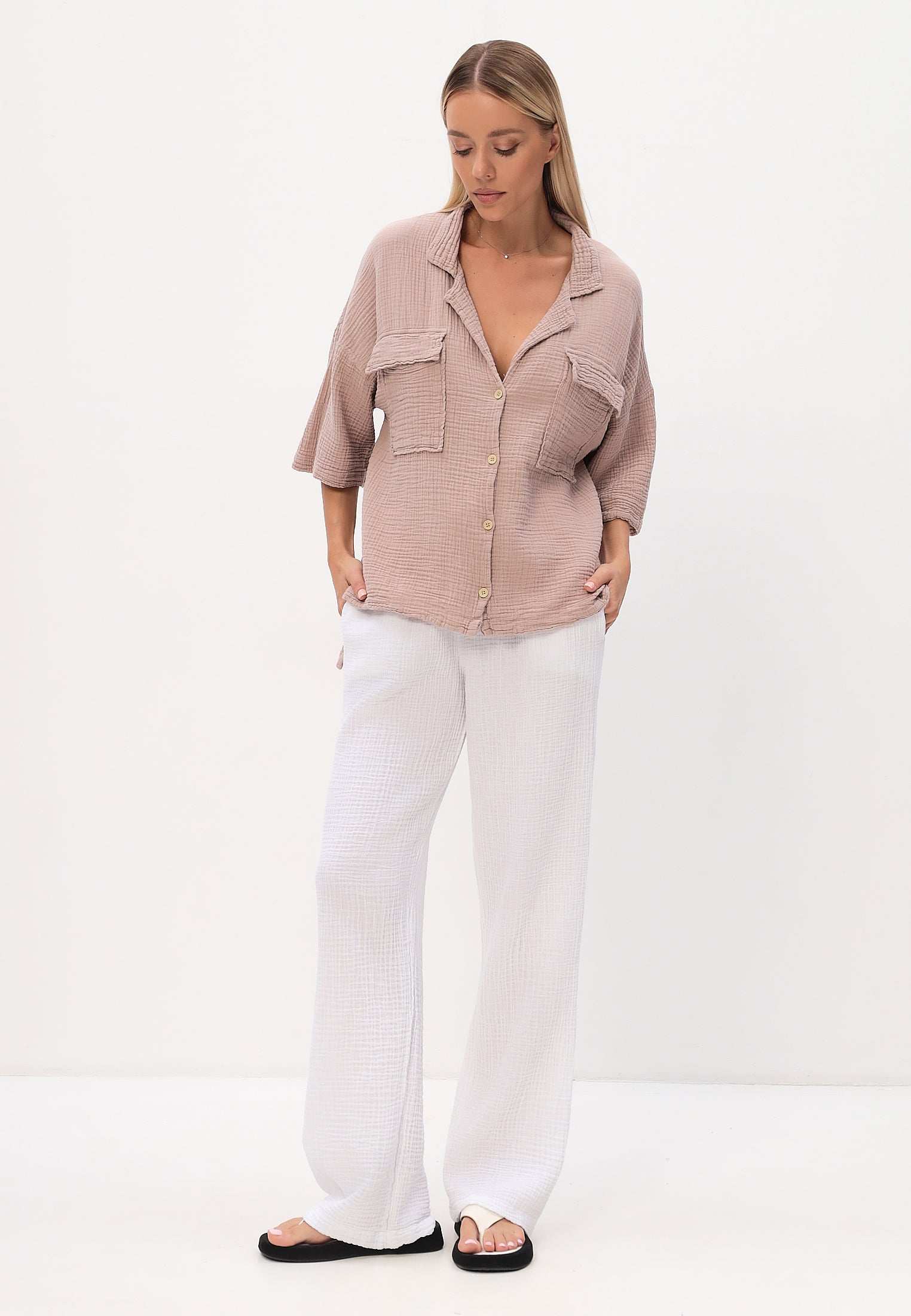 Damen Sommer und Freizeit Mode - Hemd aus lässige Musselin