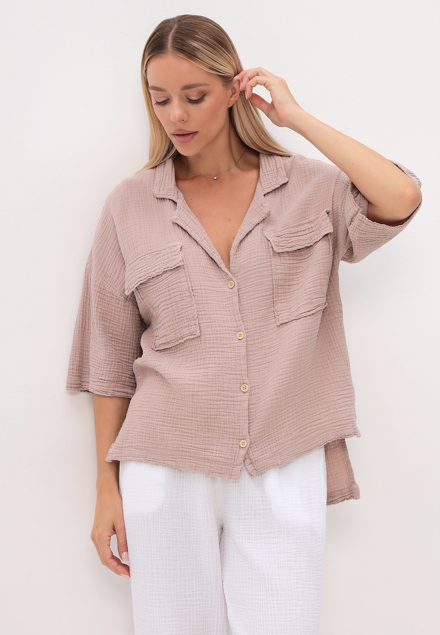 Damen Sommer und Freizeit Mode - Hemd aus lässige Musselin