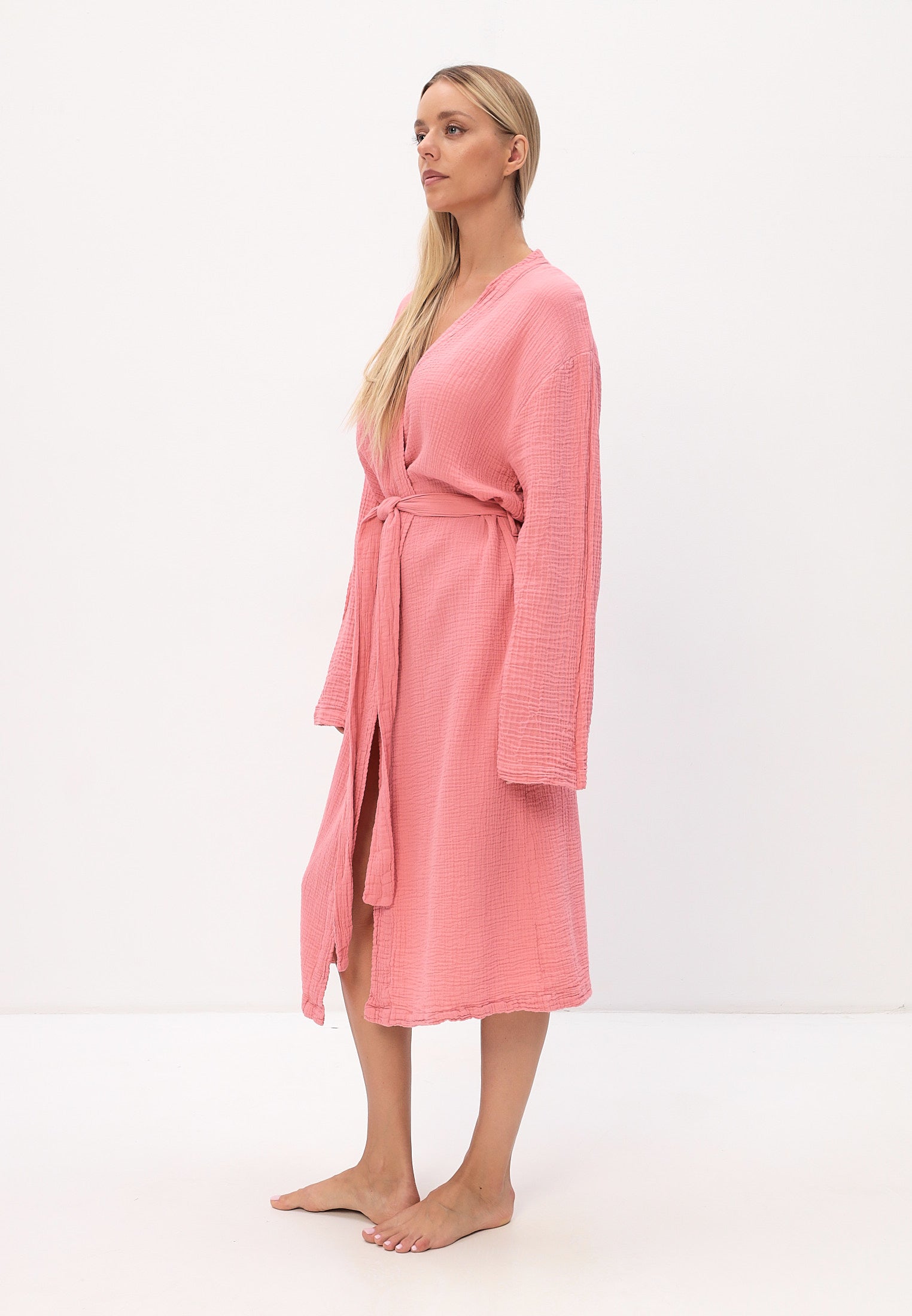 Damen Morgenmantel aus 100% Baumwoll-Musselin
