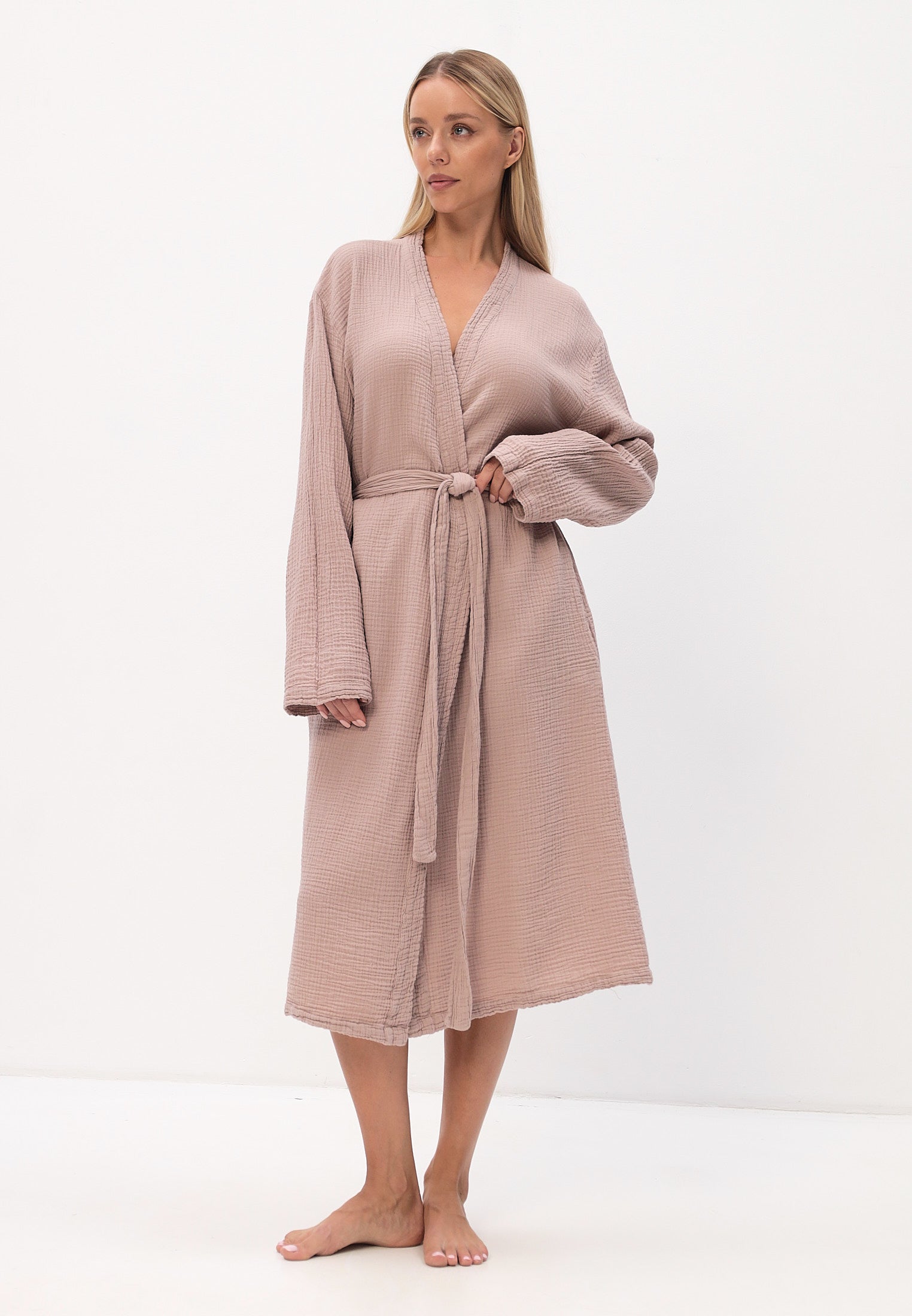 Damen Morgenmantel aus 100% Baumwoll-Musselin